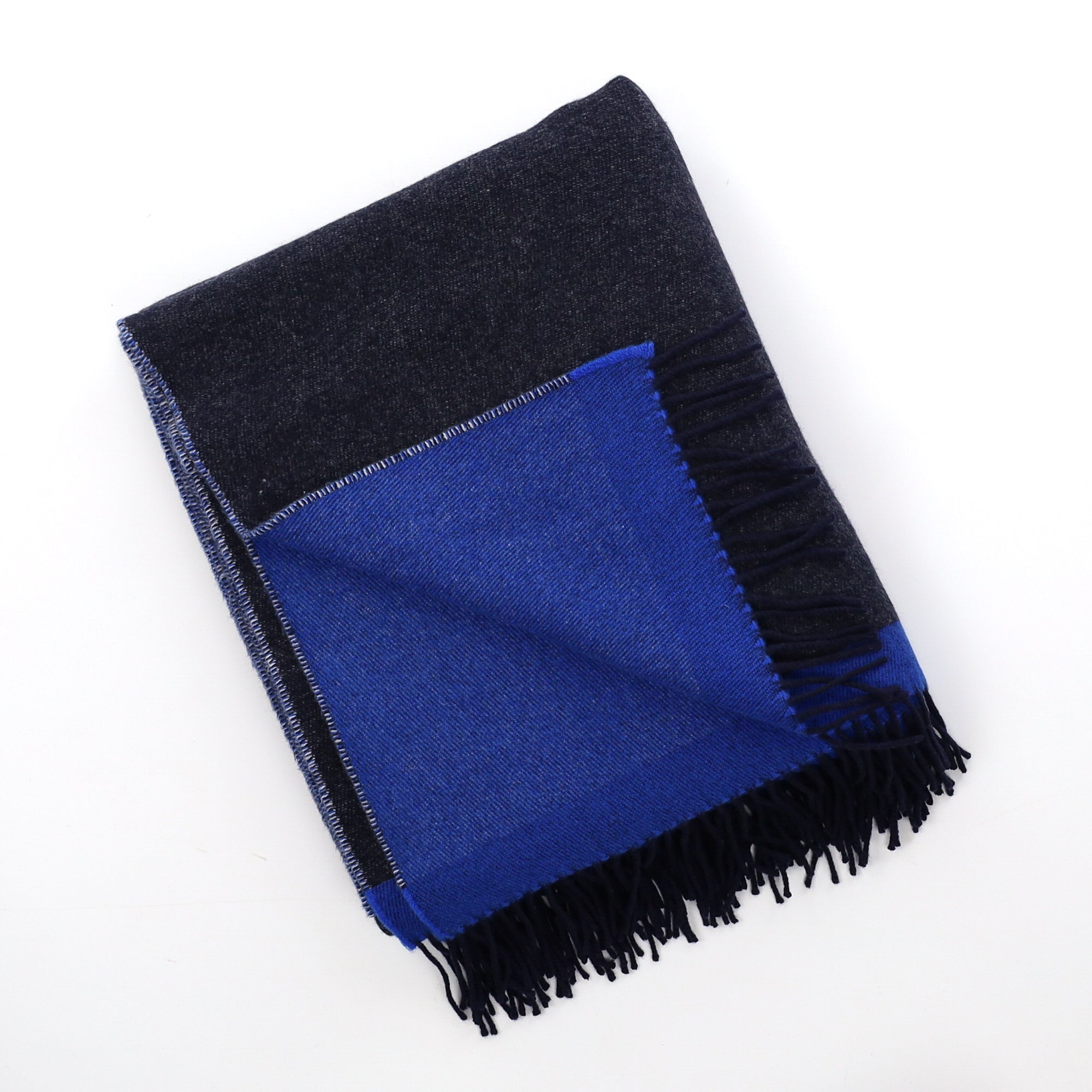 Scottish Begg & Co Charcoal and Electric Blue Reversible Luxury Cashmere Blend Blanket