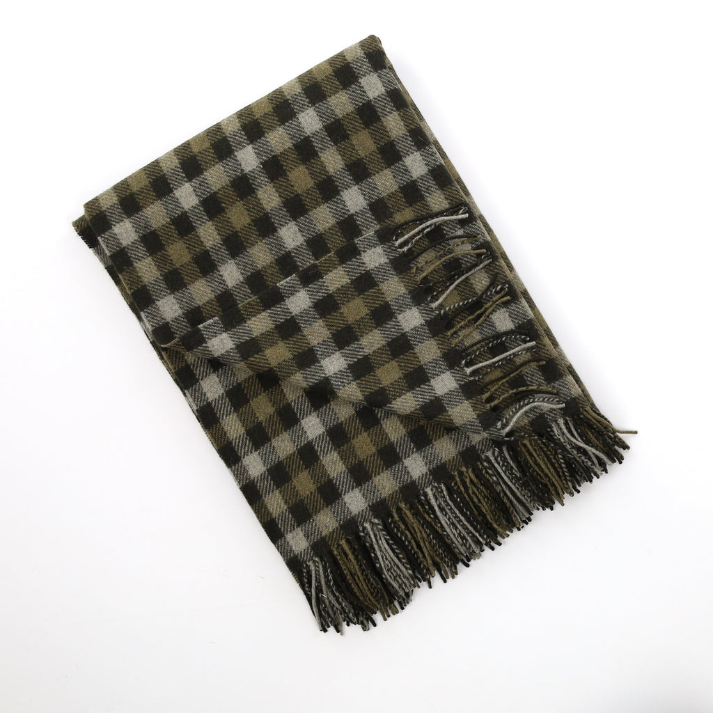Brand New English Khaki Green Checked Luxury Woven Cashmere Blanket