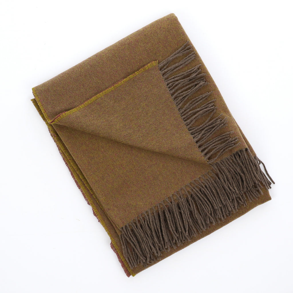 Brand New English Moss and burgundy Mocha Marl Luxury Woven Cashmere Blanket