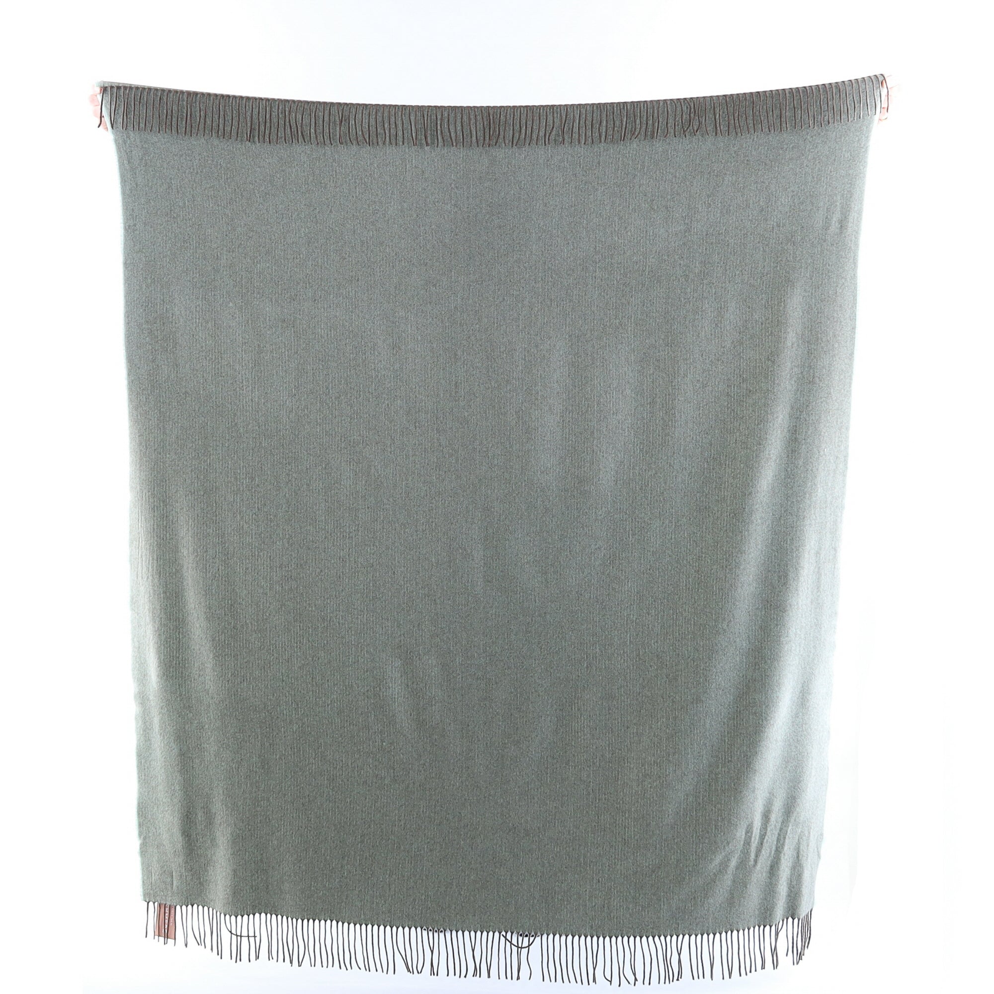 Brand New English Mint and Mocha Herringbone Luxury Woven Cashmere Blanket