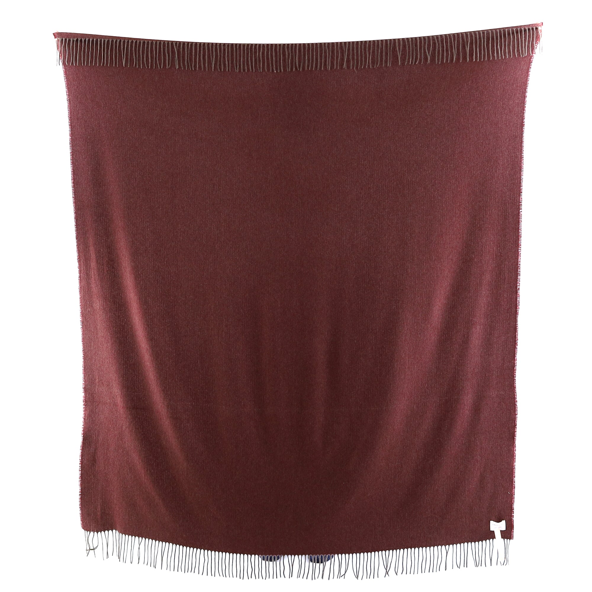 Brand New English Burgundy and Mocha Herringbone Luxury Woven Cashmere Blanket