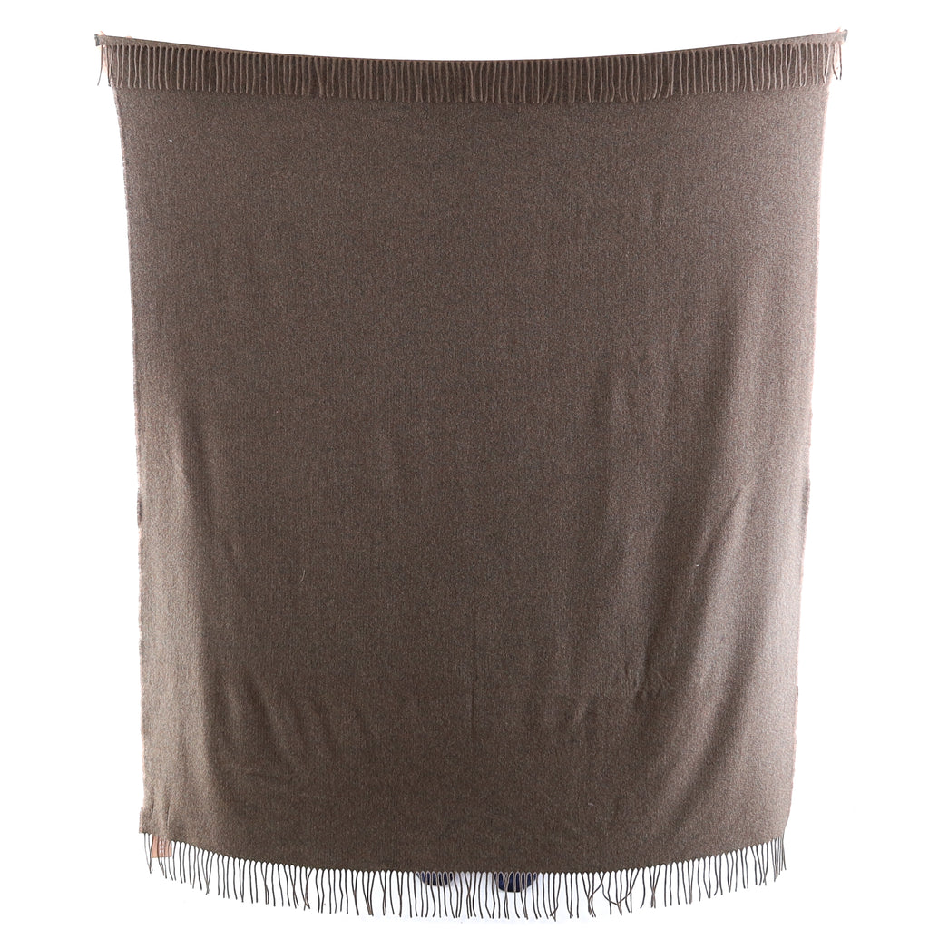 Brand New English Mushroom and Forest Green Luxury Woven Cashmere Blanket