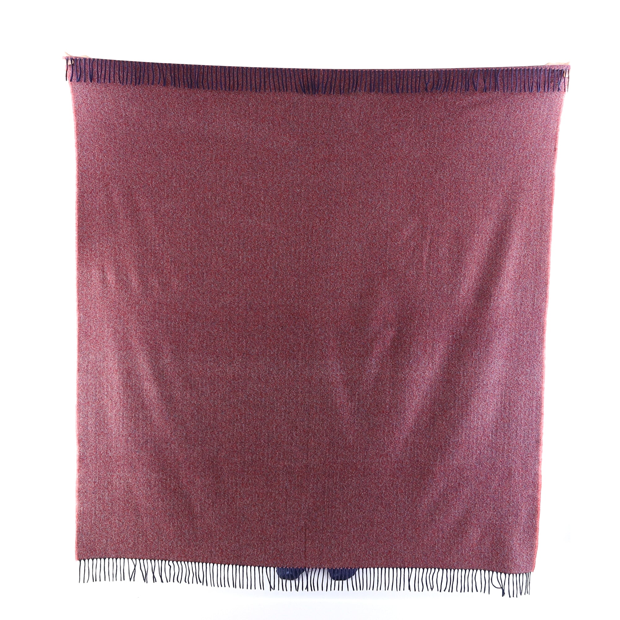 Brand New English Scarlet, Navy and Ivory Herringbone Luxury Woven Cashmere Blanket