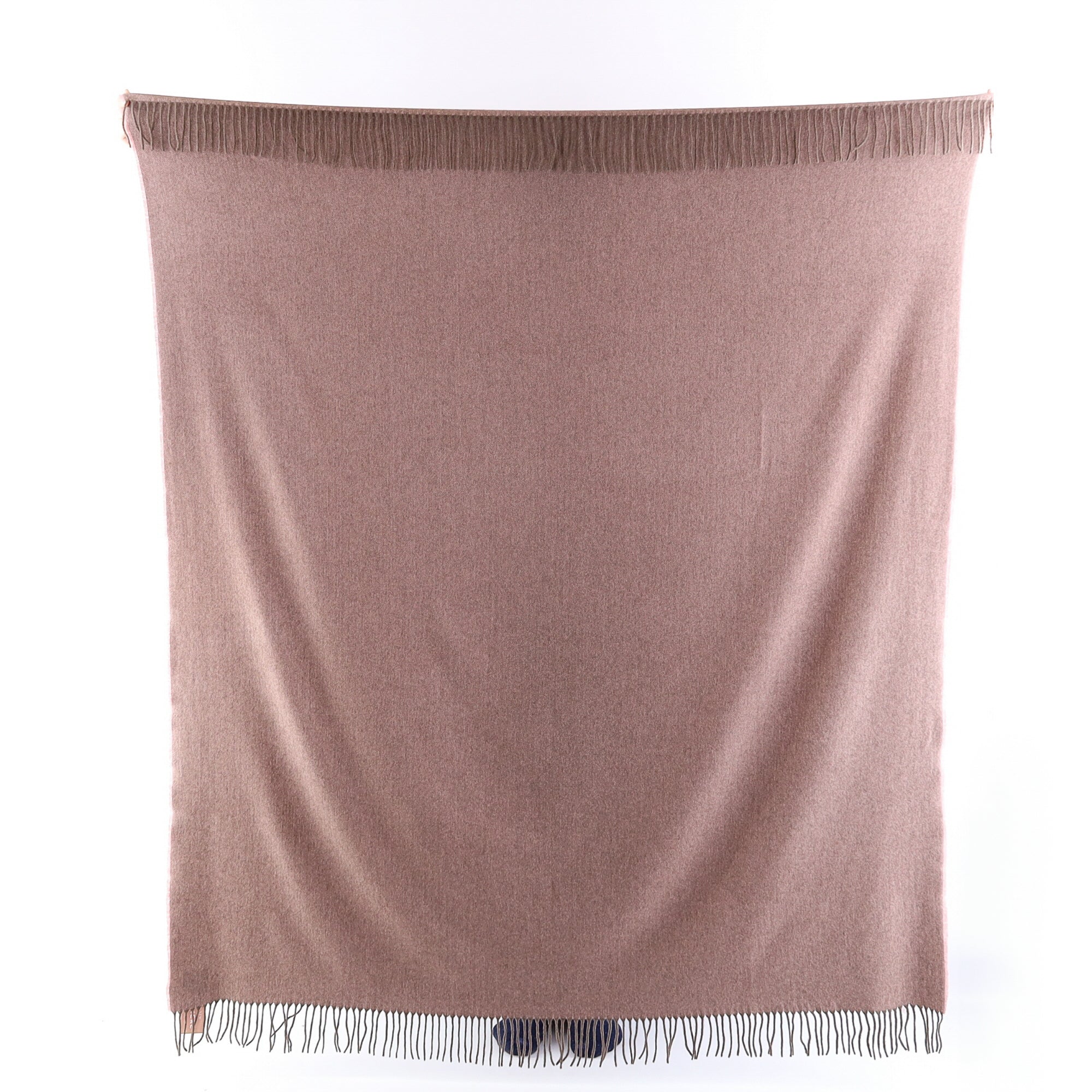 Brand New English Hazy Pink and Mushroom Herringbone Luxury Woven Cashmere Blanket
