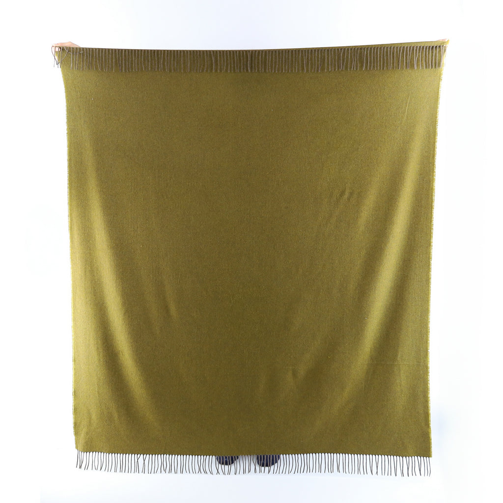 Brand New English Moss Green and Mocha Herringbone Luxury Woven Cashmere Blanket