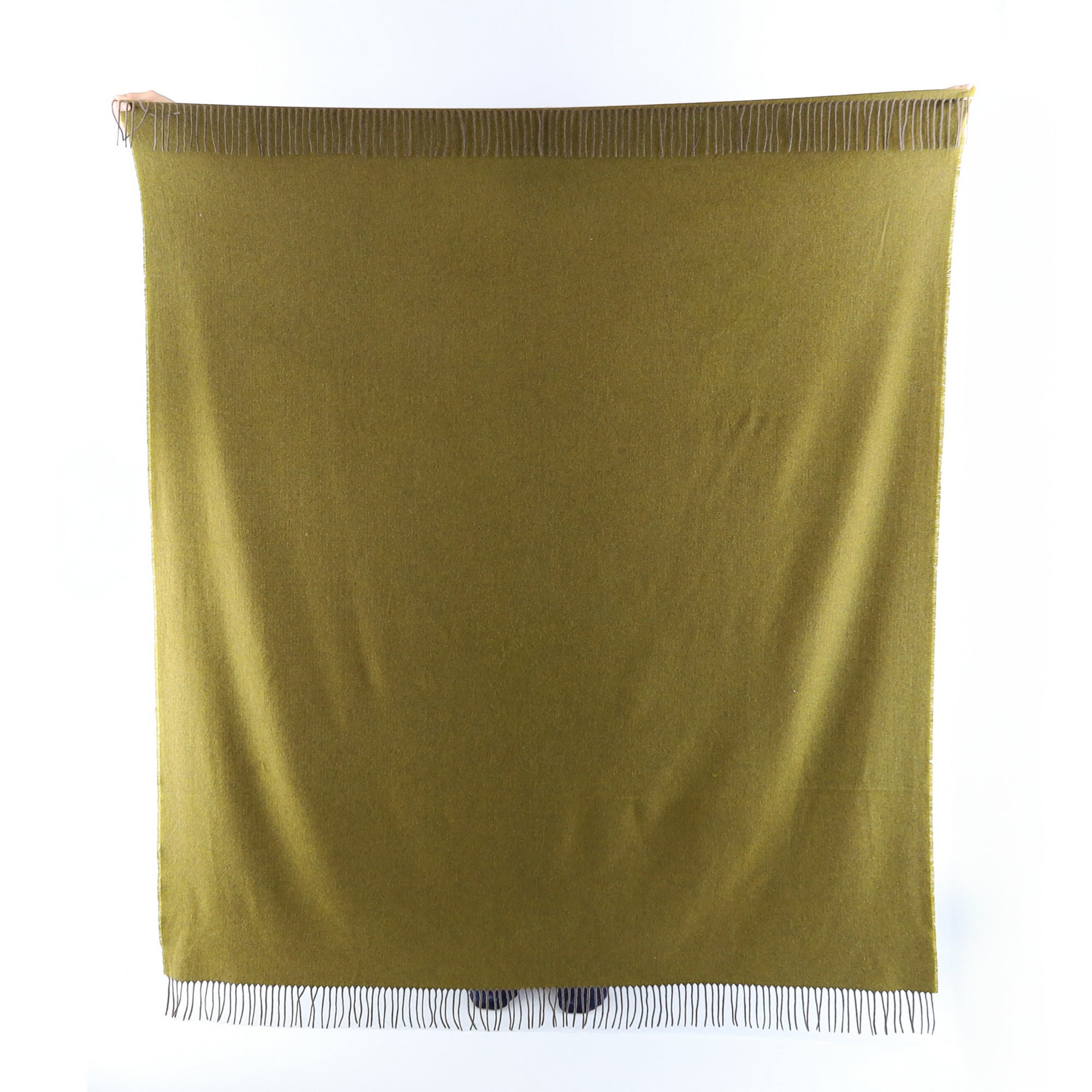 Brand New English Moss Green and Mocha Herringbone Luxury Woven Cashmere Blanket