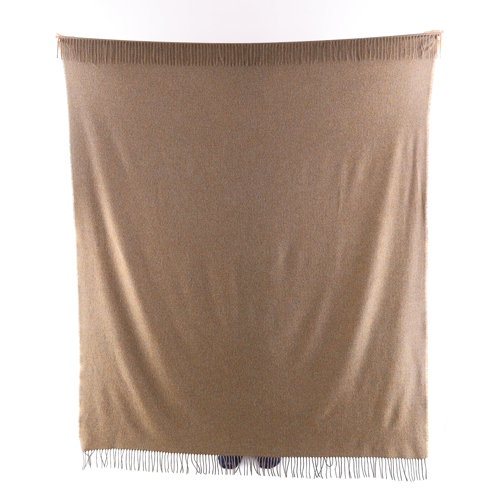 Brand New English Khaki, Paprika and Royal Blue Luxury Woven Cashmere Blanket