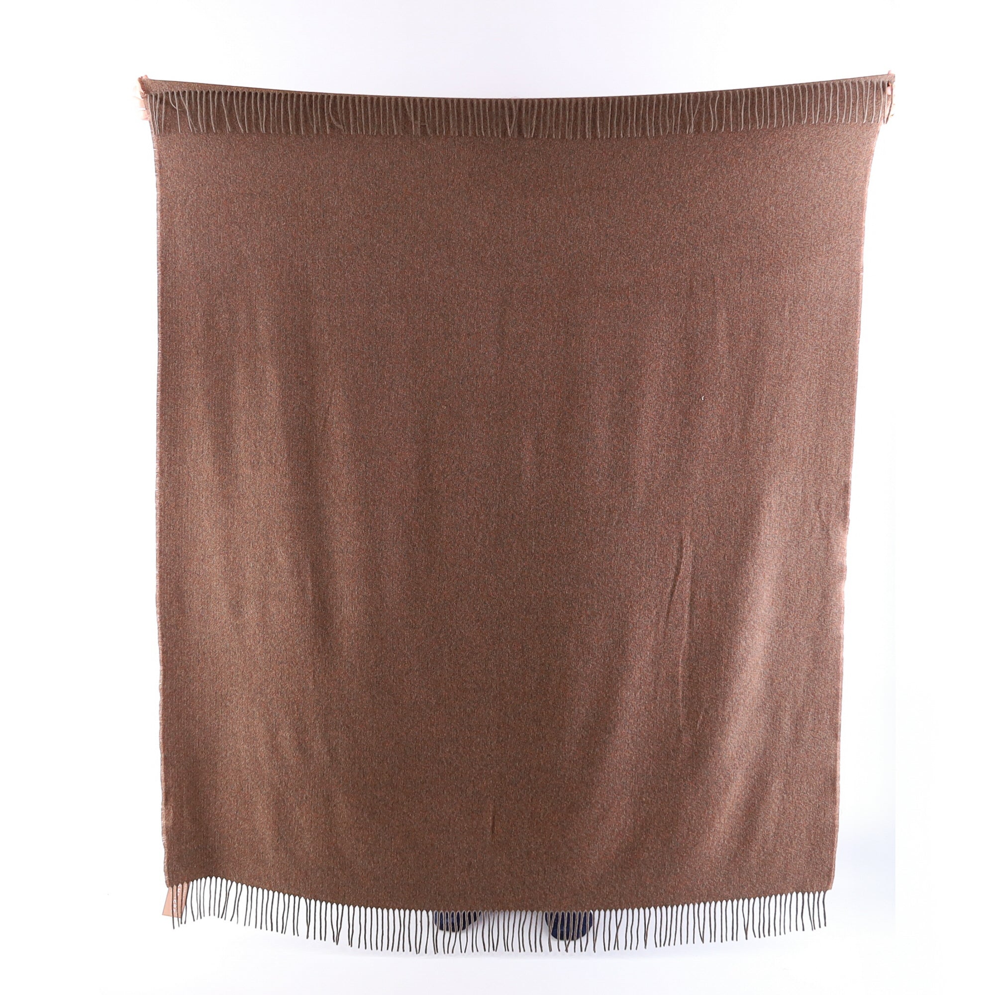 Brand New English Burnt Orange and Mushroom Marl l Luxury Woven Cashmere Blanket