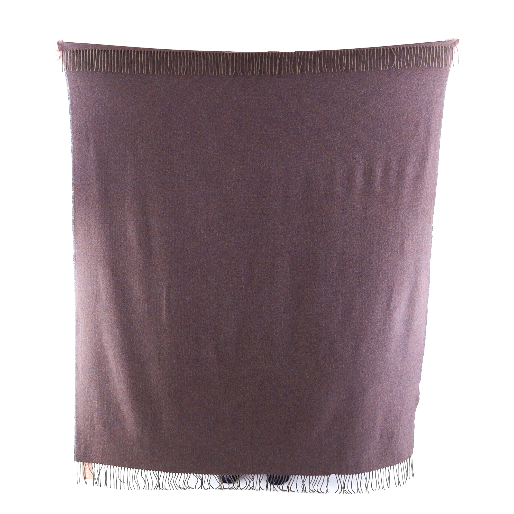 Brand New English Blueberry and Mushroom Herringbone Luxury Woven Cashmere Blanket