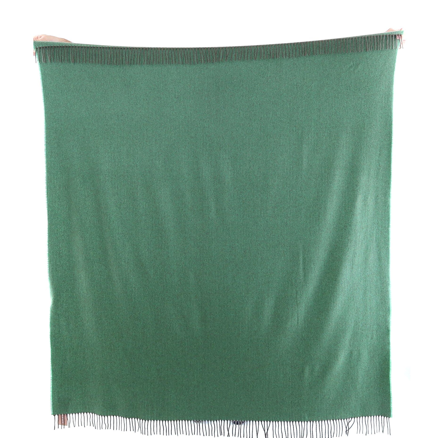 Brand New English Bright Peppermint and Mocha Herringbone Luxury Woven Cashmere Blanket