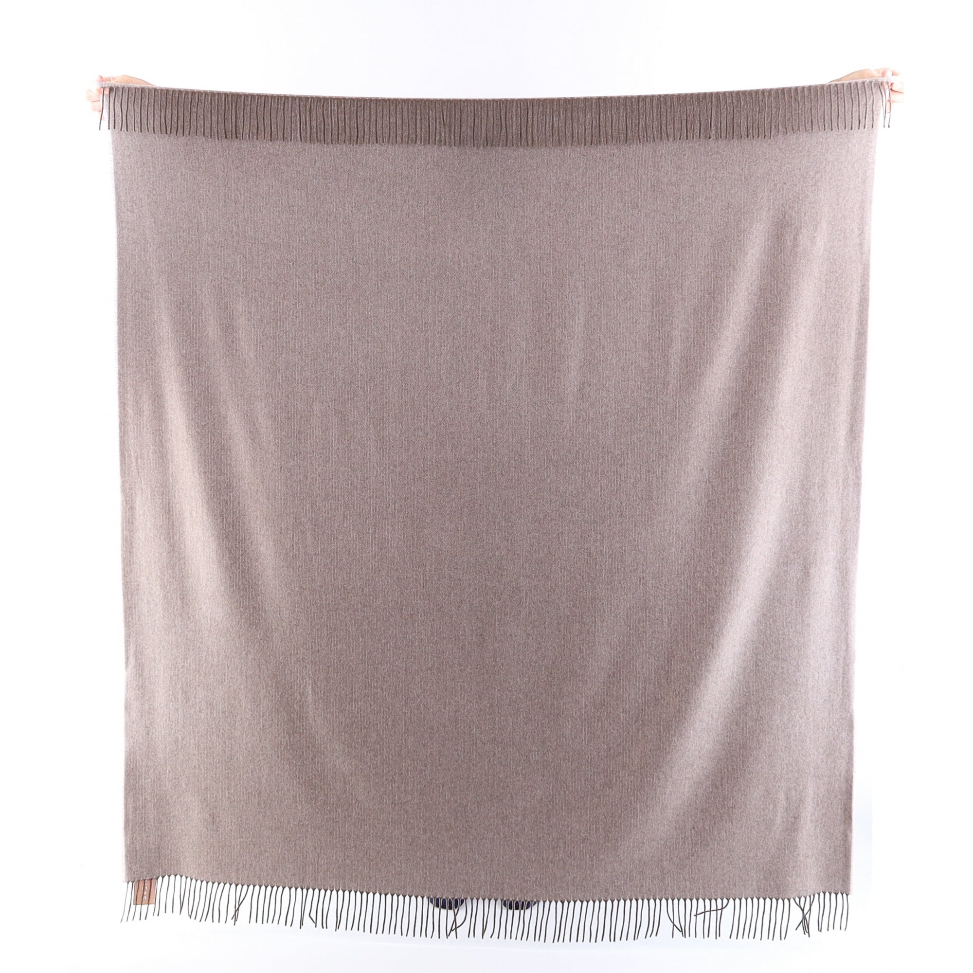 Brand New English Palest Lilac and Mocha Herringbone Luxury Woven Cashmere Blanket