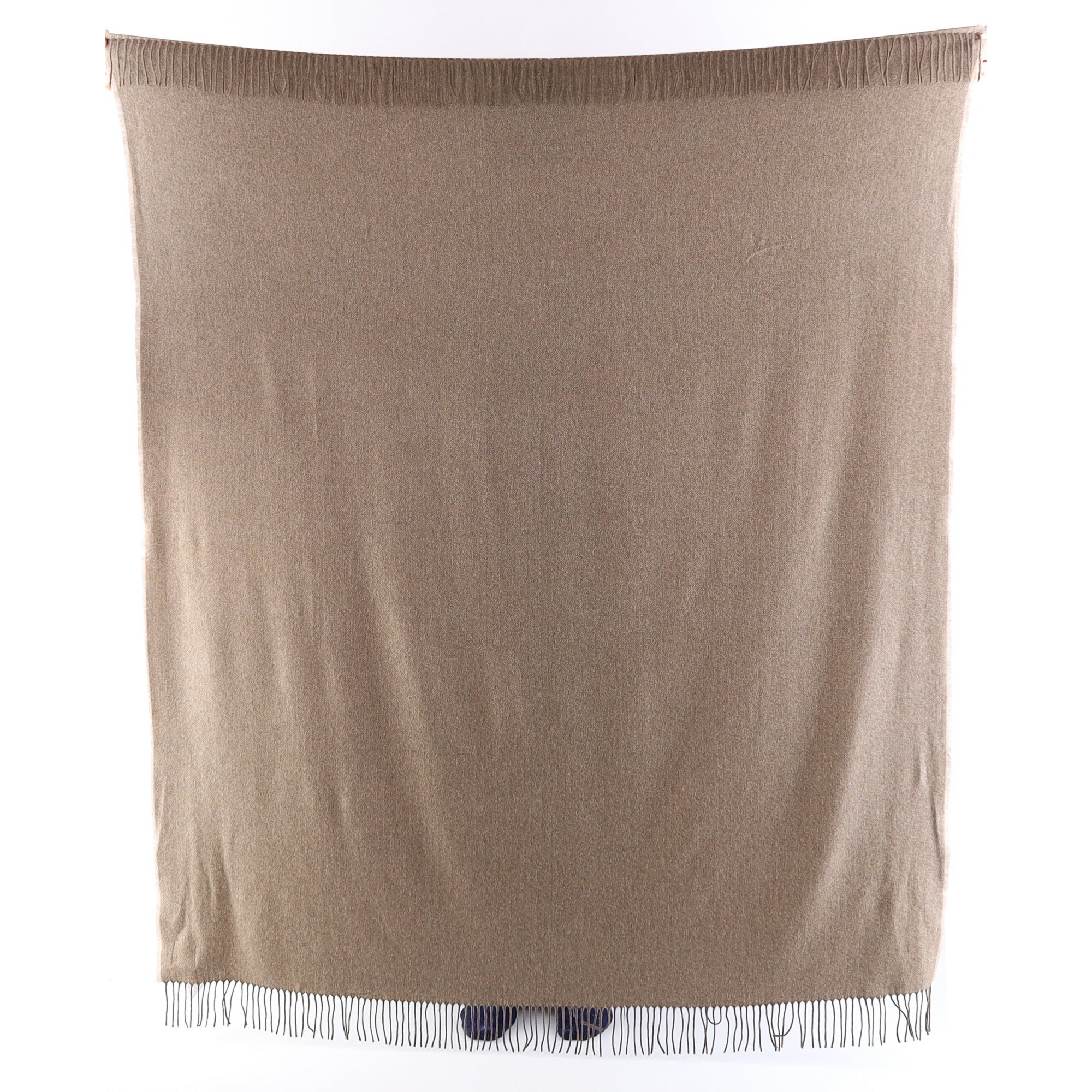 Brand New English Mushroom and Blush Pink Herringbone Luxury Woven Cashmere Blanket