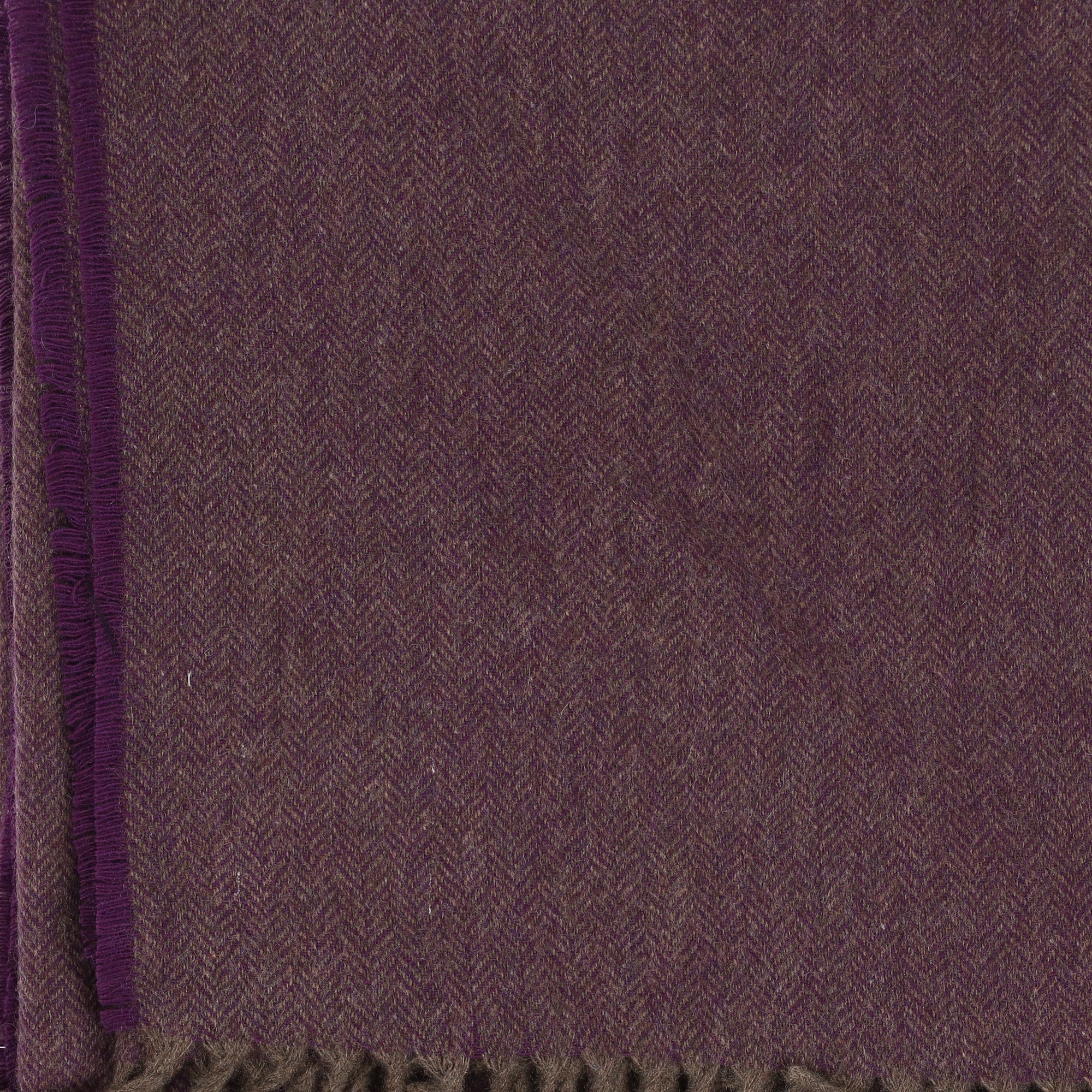Brand New English Blueberry and Mocha Herringbone Luxury Woven Cashmere Blanket