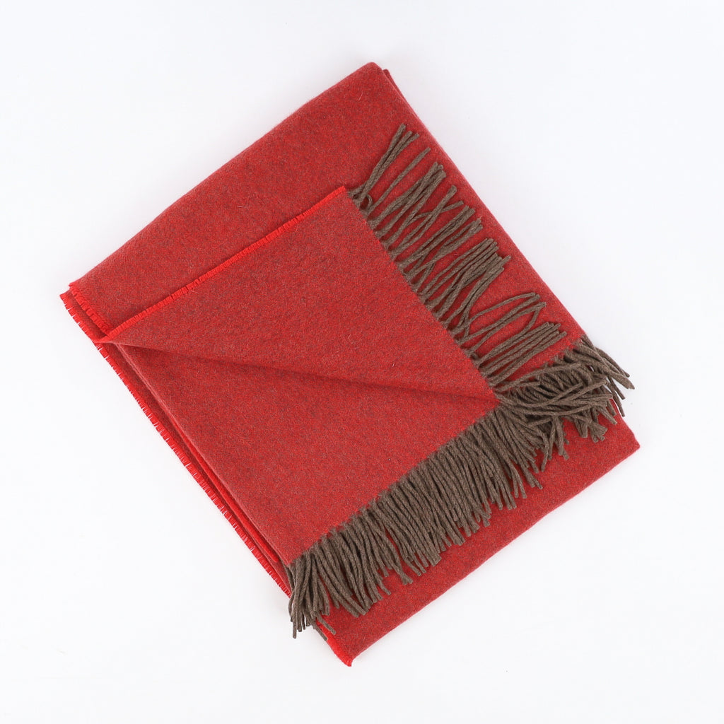 Brand New English Vermillion Red Luxury Woven Cashmere Blanket