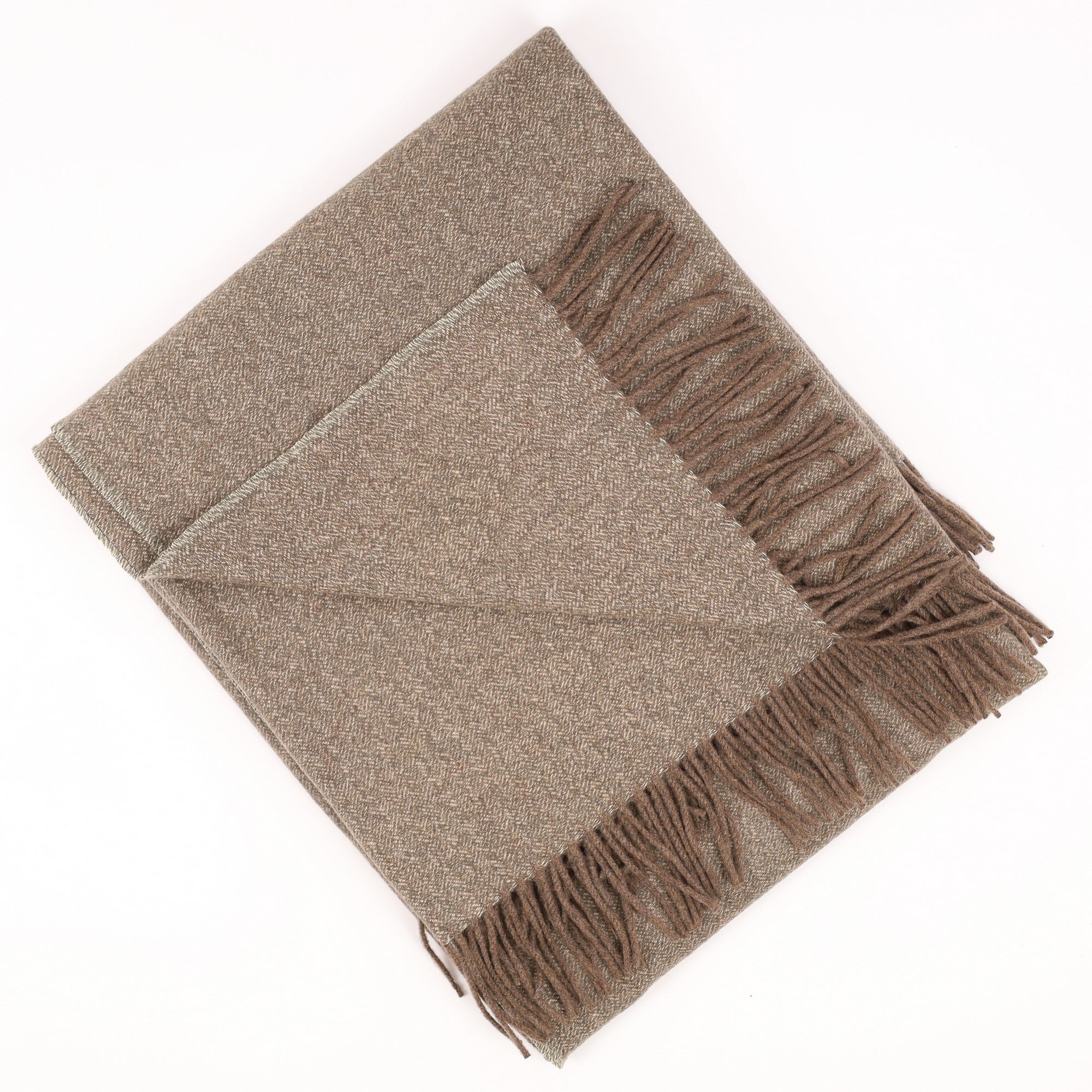Brand New English Deep Sage and Mocha Marl Luxury Woven Cashmere Blanket