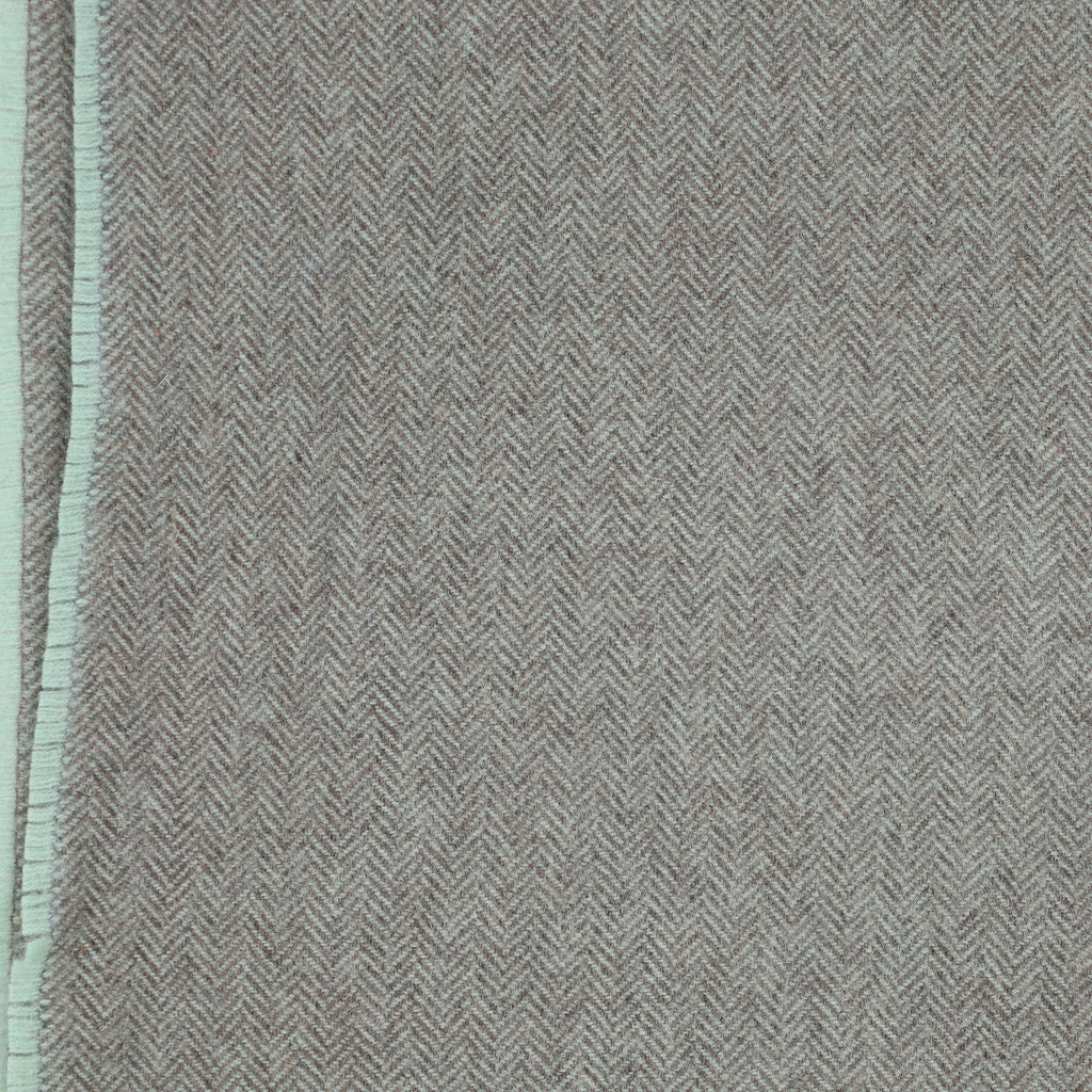 Brand New English Mint and Mocha Herringbone Luxury Woven Cashmere Blanket