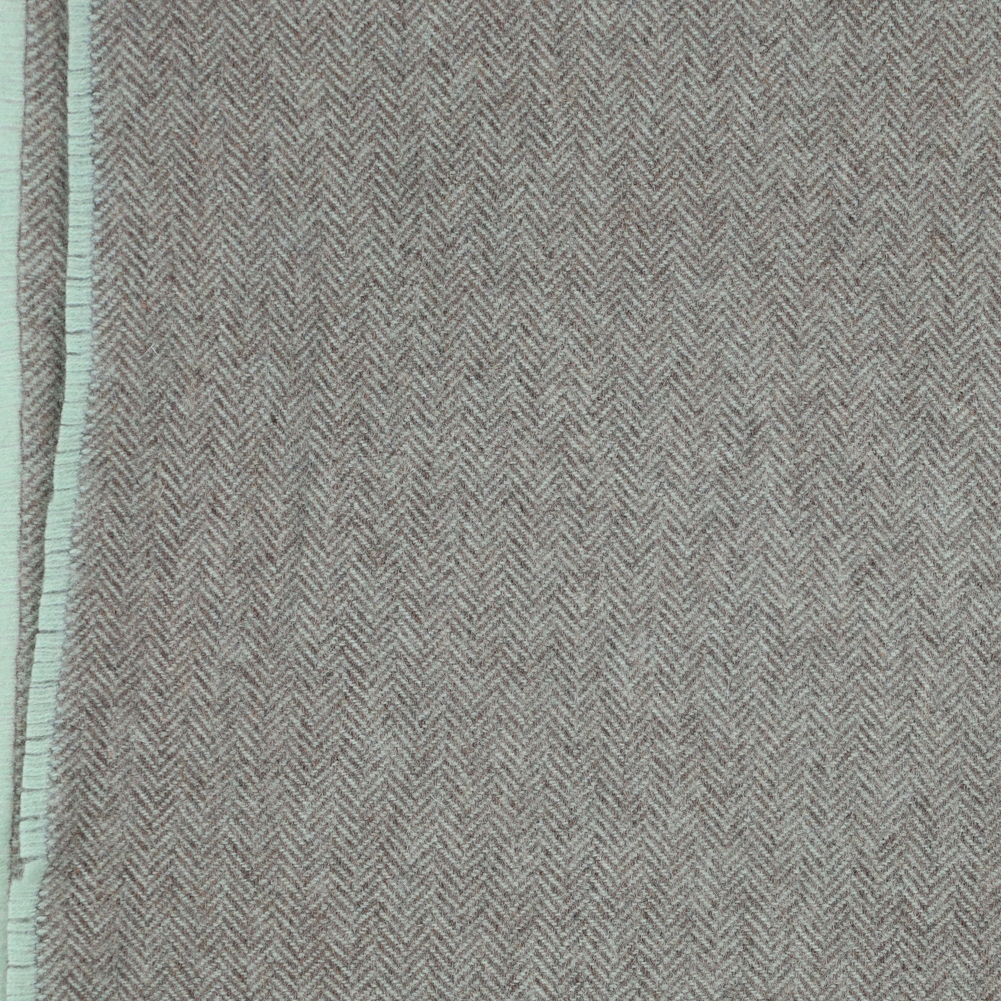 Brand New English Mint and Mocha Herringbone Luxury Woven Cashmere Blanket