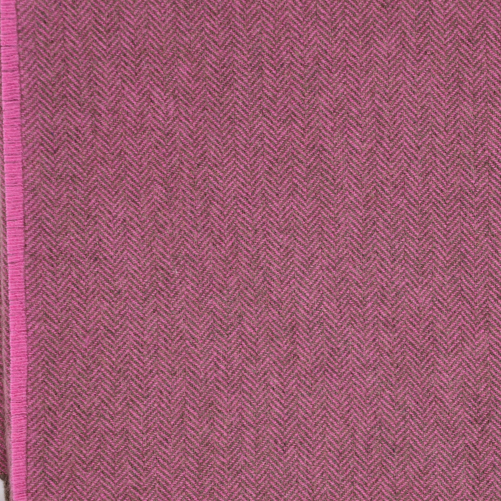 Brand New English Rose Bloom and Mocha Herringbone Luxury Woven Cashmere Blanket