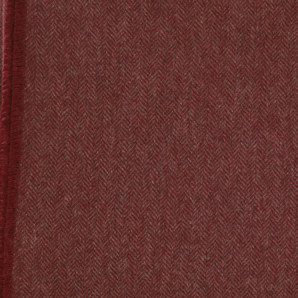 Brand New English Burgundy and Mocha Herringbone Luxury Woven Cashmere Blanket