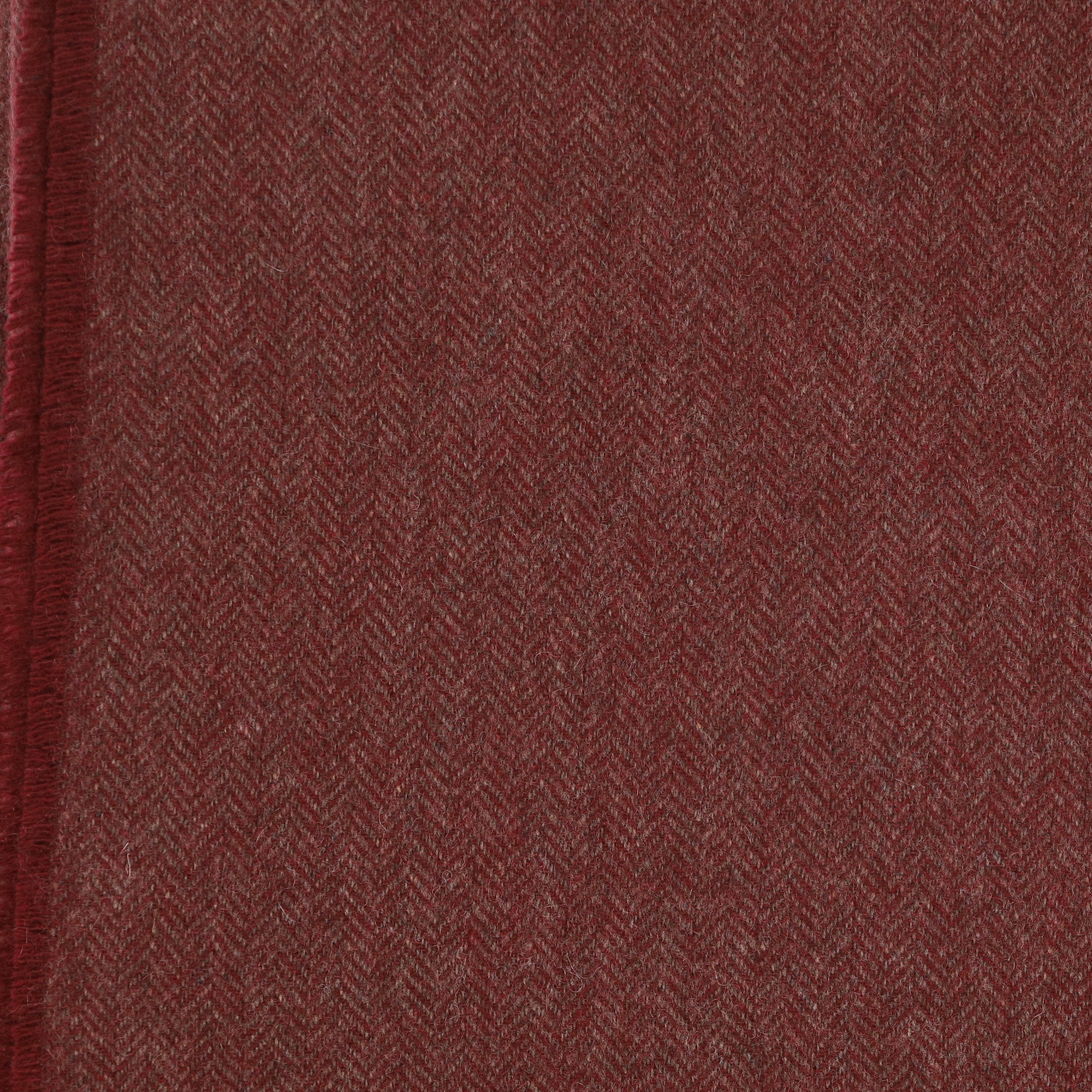 Brand New English Burgundy and Mocha Herringbone Luxury Woven Cashmere Blanket