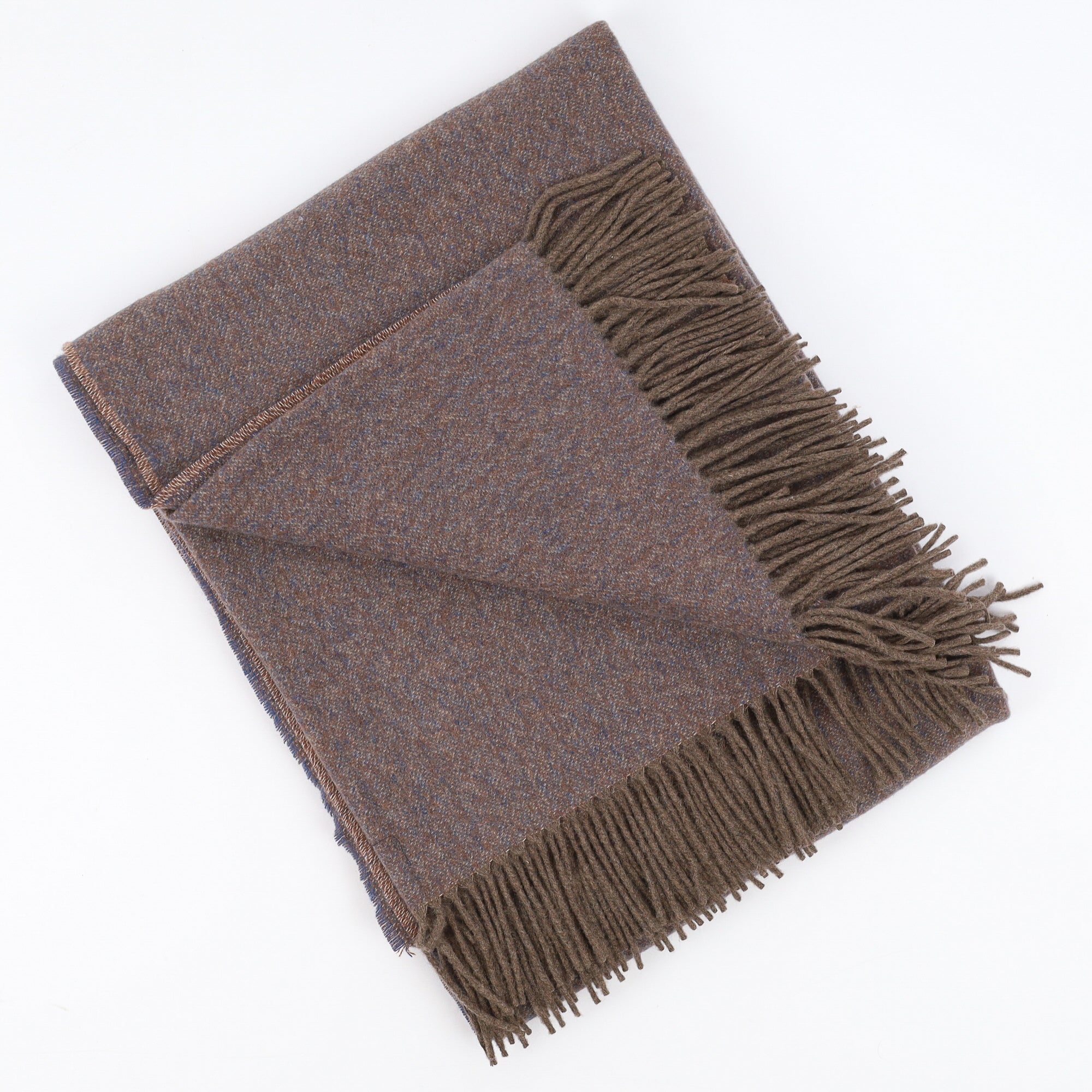Brand New English Mocha and Ocean Blue Marl Luxury Woven Cashmere Blanket