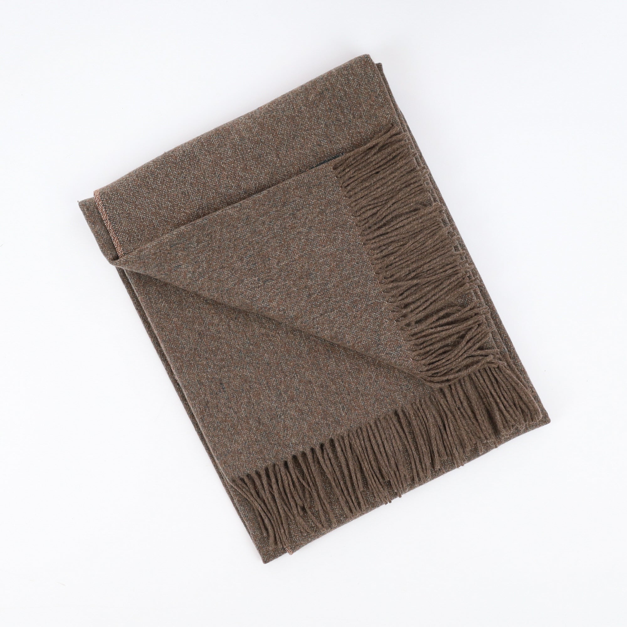 Brand New English Mushroom and Forest Green Luxury Woven Cashmere Blanket