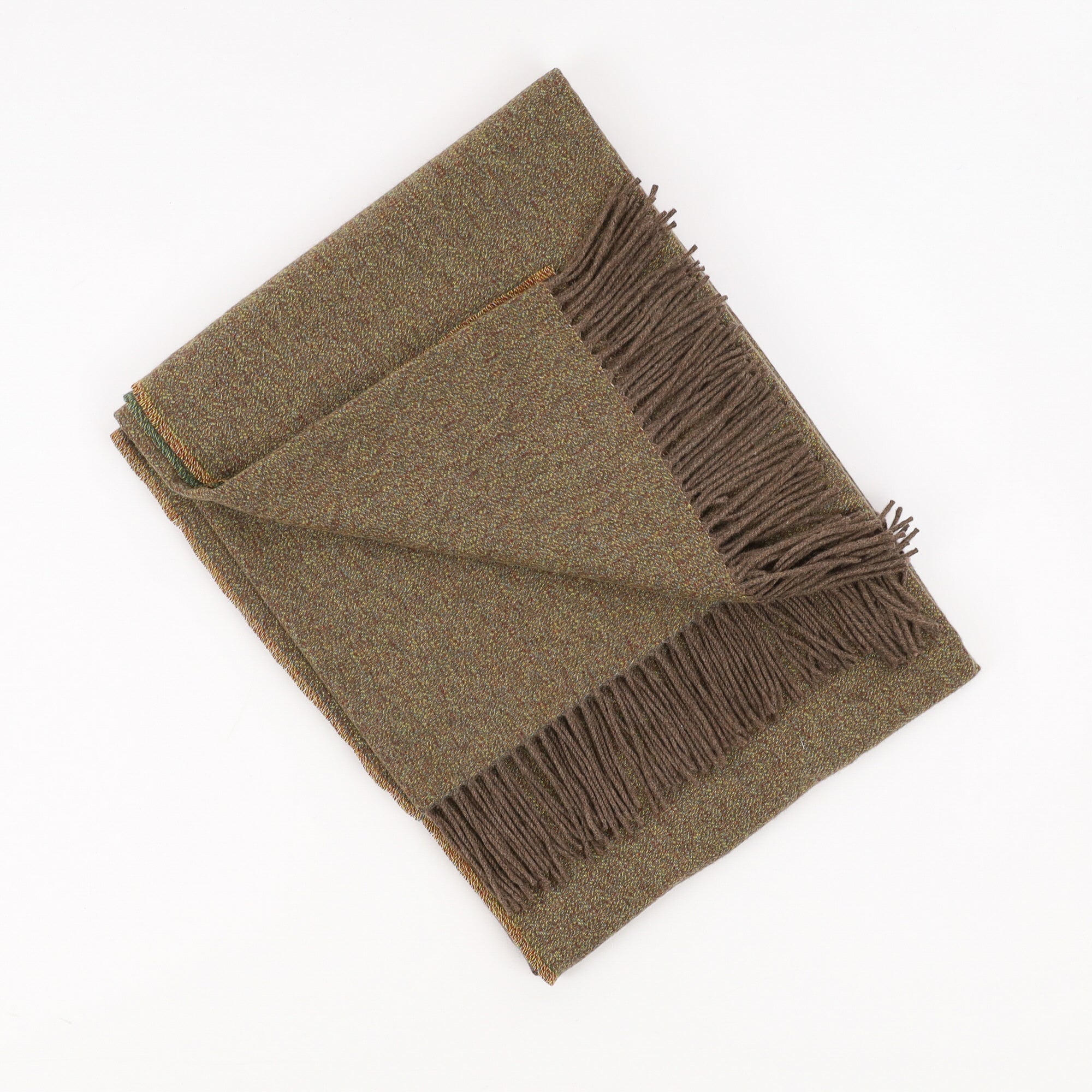 Brand New English Khaki and Daffodil Luxury Woven Cashmere Blanket