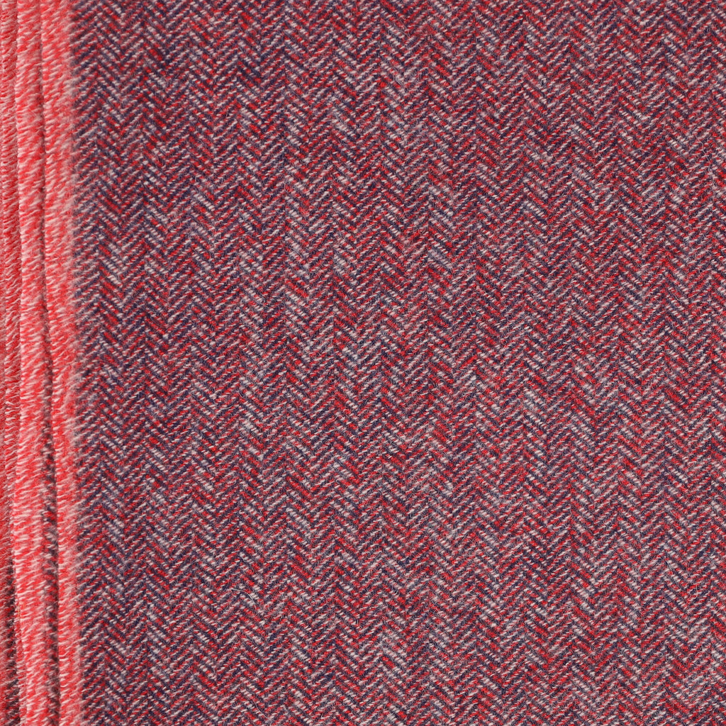 Brand New English Scarlet, Navy and Ivory Herringbone Luxury Woven Cashmere Blanket