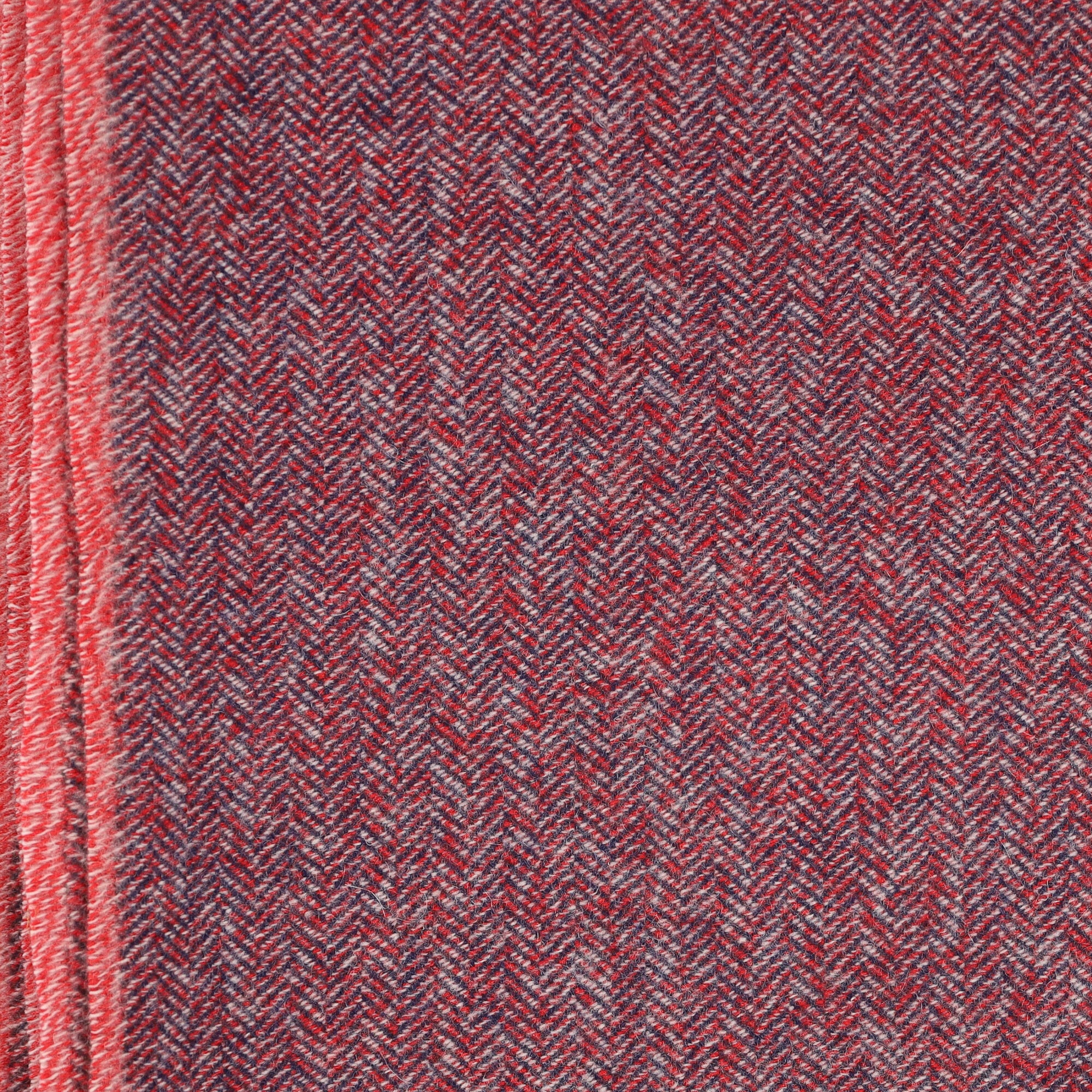 Brand New English Scarlet, Navy and Ivory Herringbone Luxury Woven Cashmere Blanket