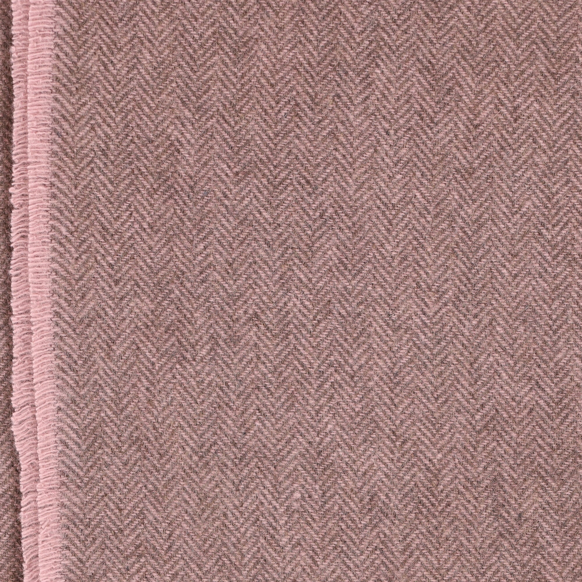 Brand New English Hazy Pink and Mushroom Herringbone Luxury Woven Cashmere Blanket