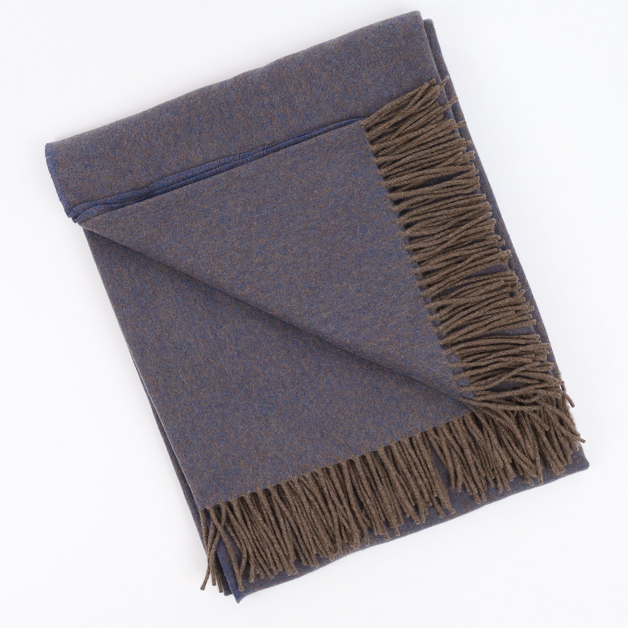 Brand New English Ocean Blue and Mocha Marl Luxury Woven Cashmere Blanket