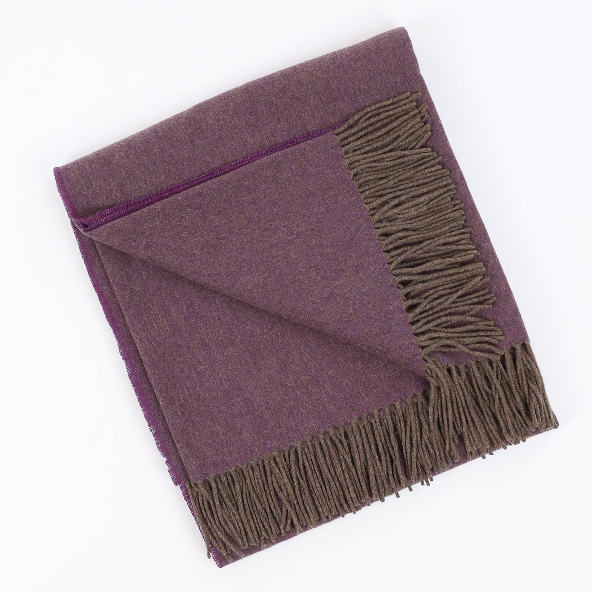 Brand New English Blueberry and Mushroom Herringbone Luxury Woven Cashmere Blanket