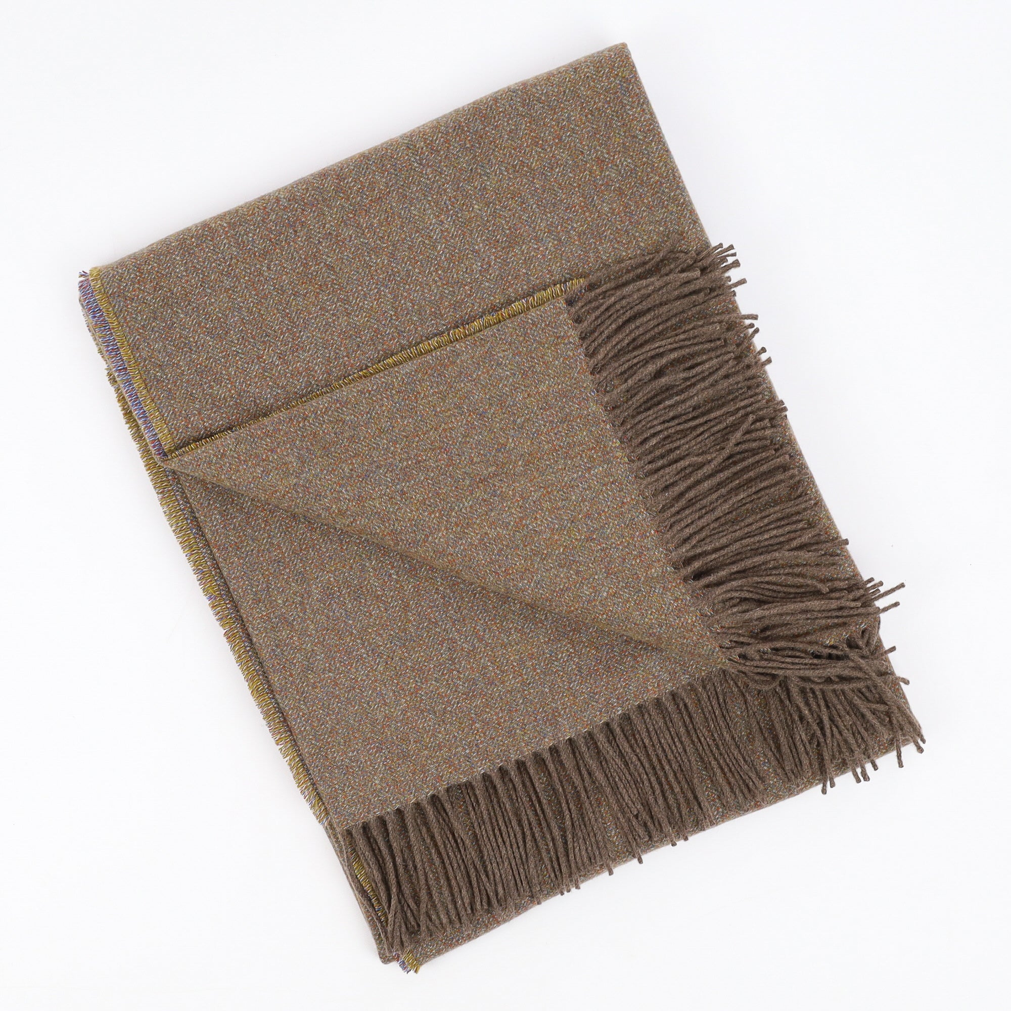 Brand New English Khaki, Paprika and Royal Blue Luxury Woven Cashmere Blanket