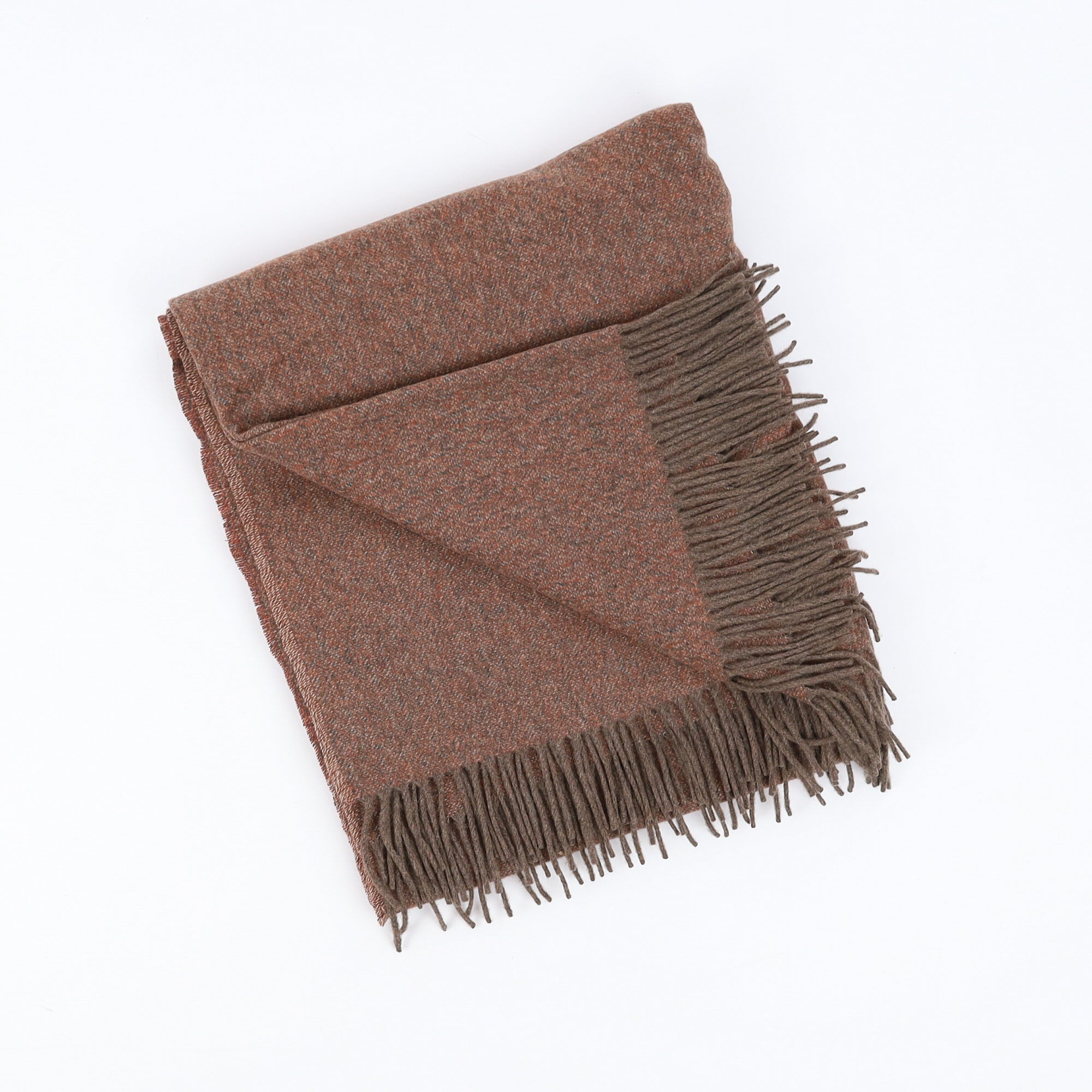 Brand New English Burnt Orange and Mushroom Marl l Luxury Woven Cashmere Blanket