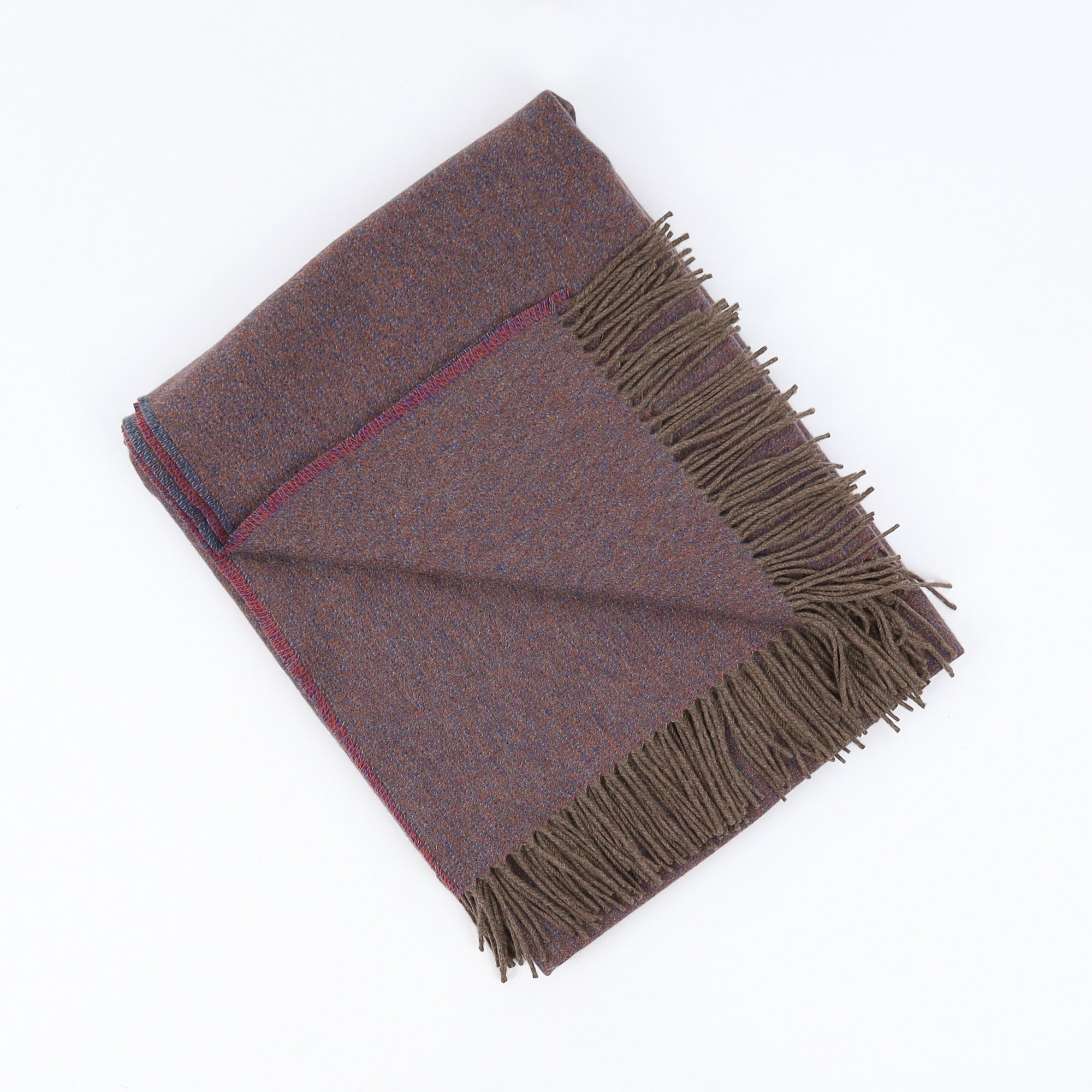 Brand New English Burnt Orange, Mocha and Blue Marl Luxury Woven Cashmere Blanket