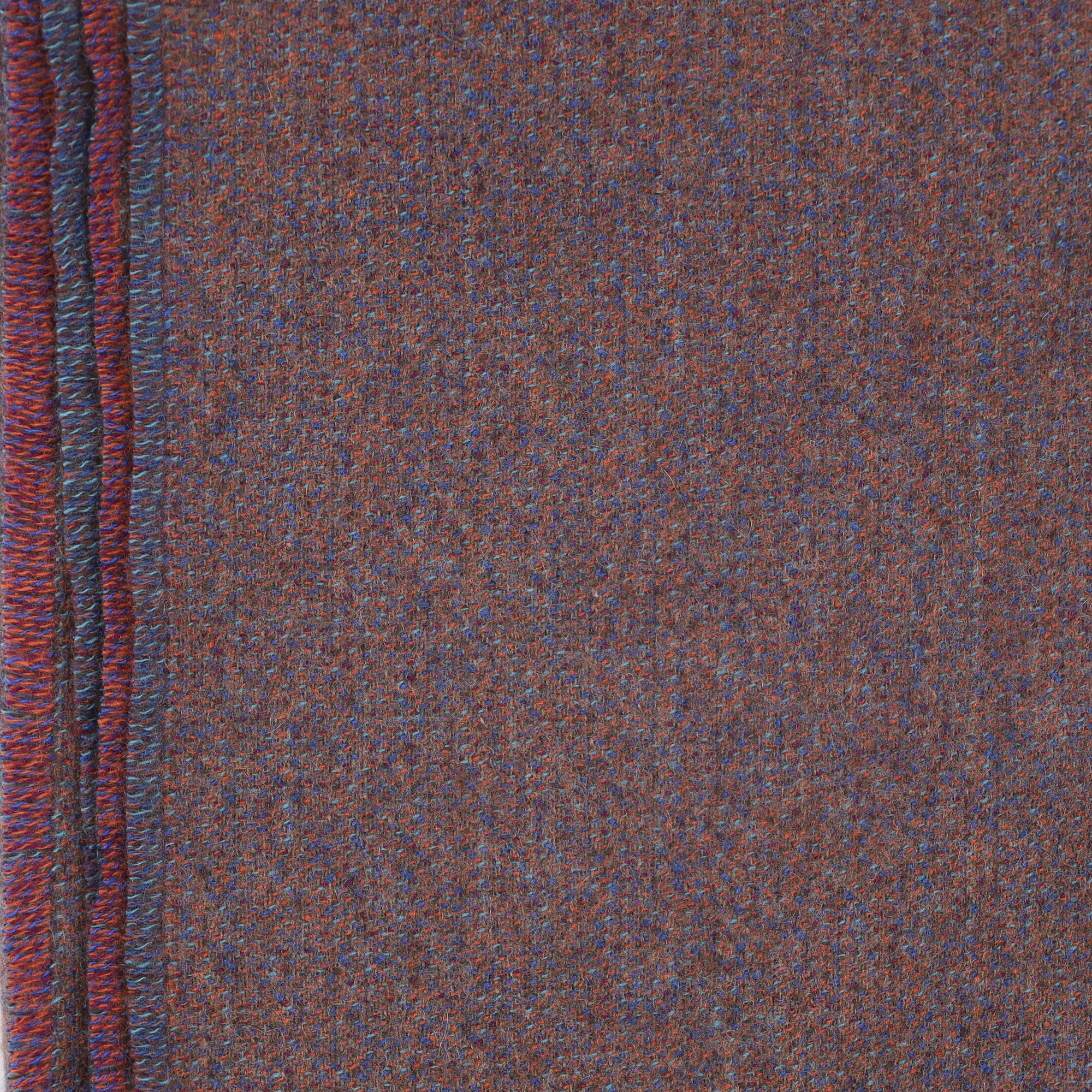 Brand New English Burnt Orange, Mocha and Blue Marl Luxury Woven Cashmere Blanket
