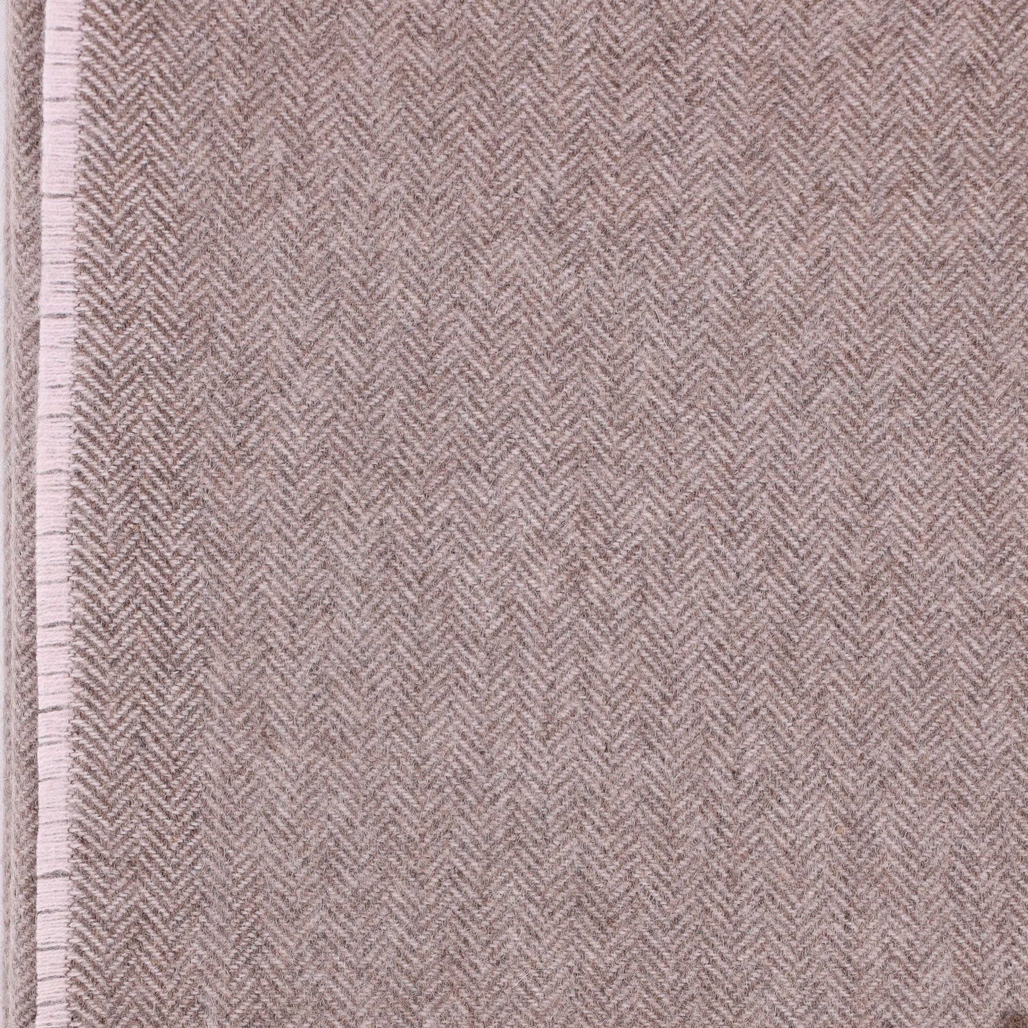 Brand New English Palest Lilac and Mocha Herringbone Luxury Woven Cashmere Blanket