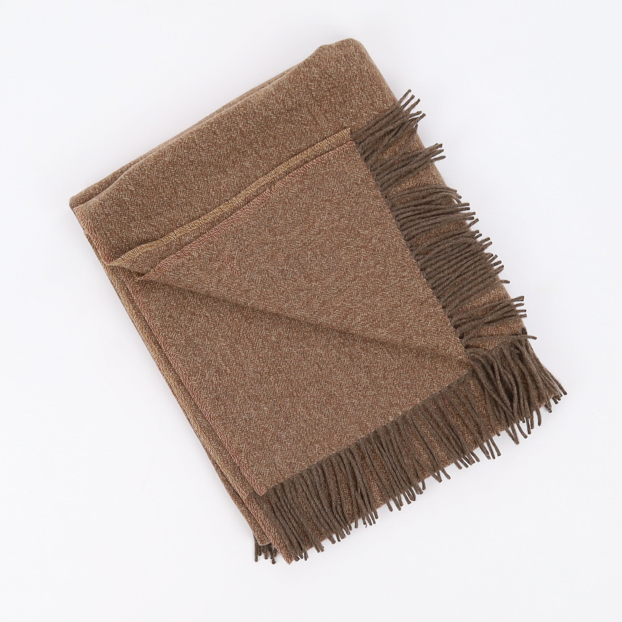 Brand New English Pecan and Mocha Marl Luxury Woven Cashmere Blanket