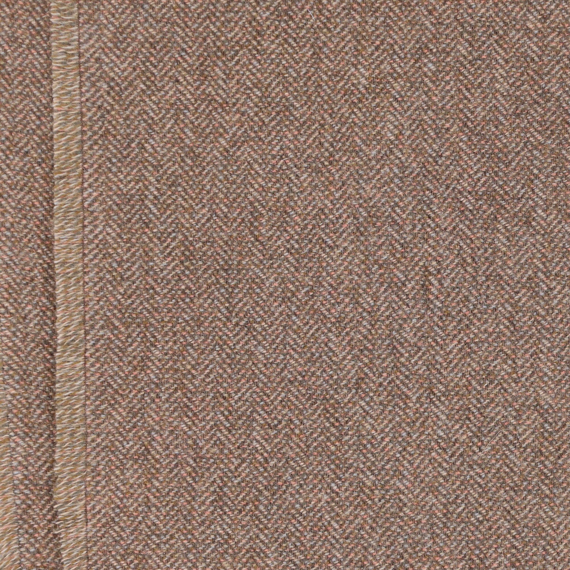 Brand New English Mushroom and Blush Pink Herringbone Luxury Woven Cashmere Blanket