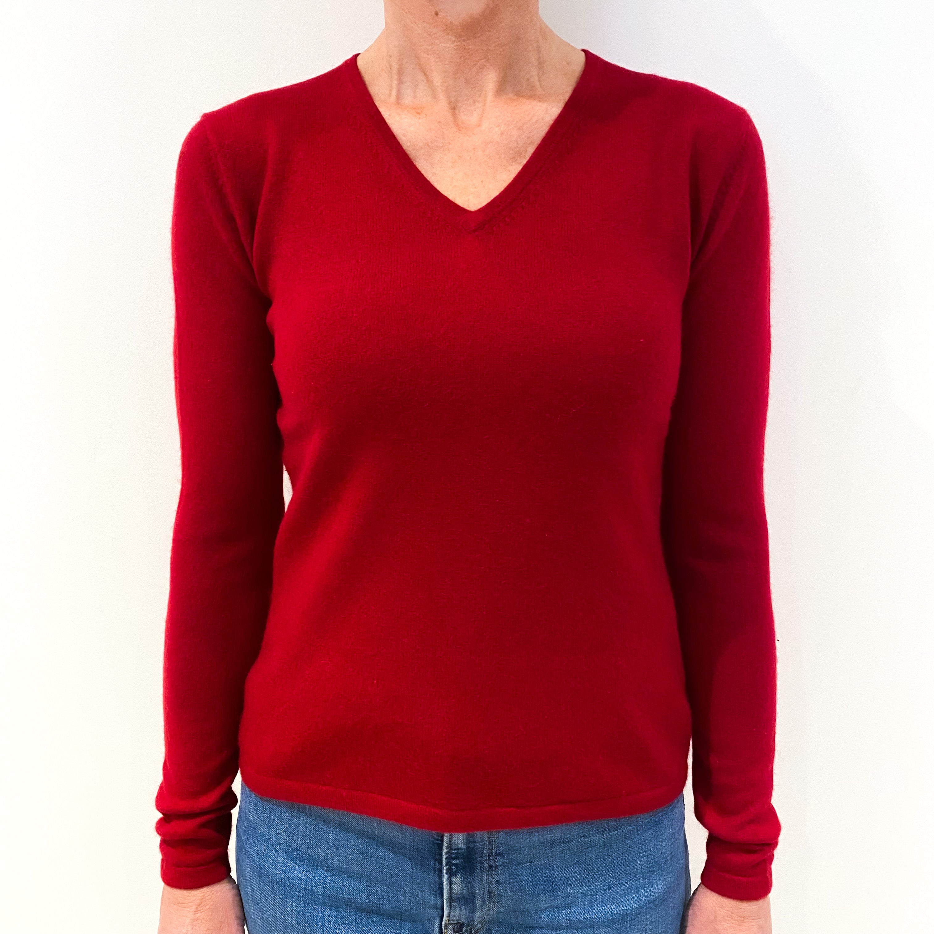 Crimson Red Cashmere V-Neck Jumper Small