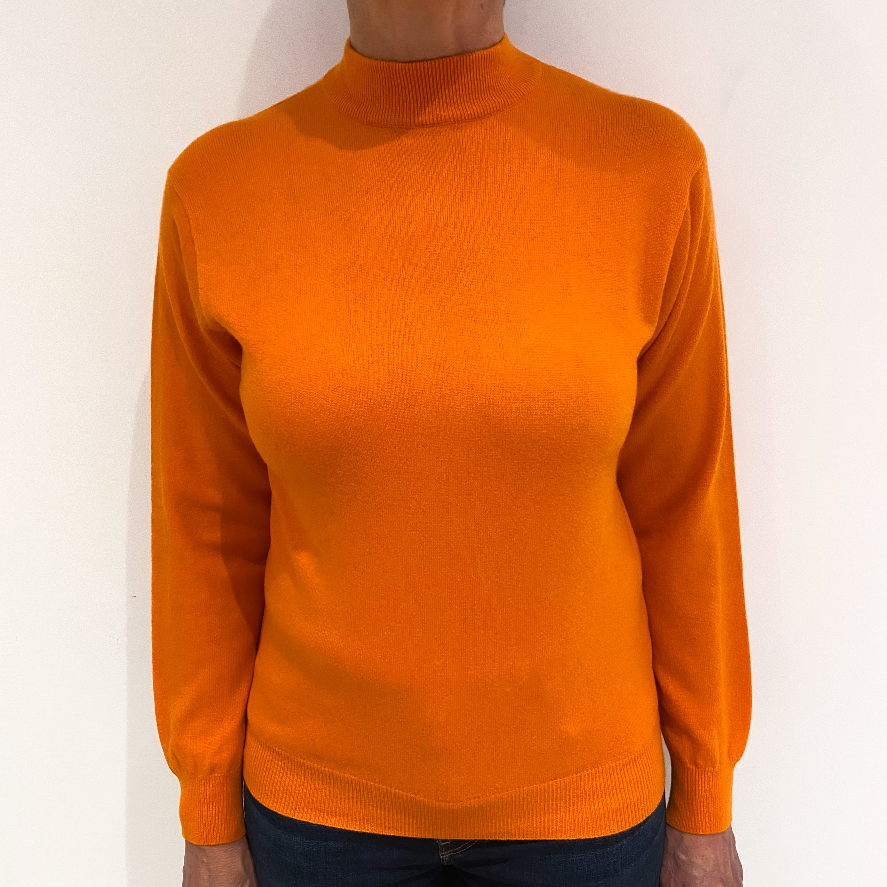 Tangerine Orange Cashmere Turtle Neck Jumper Medium