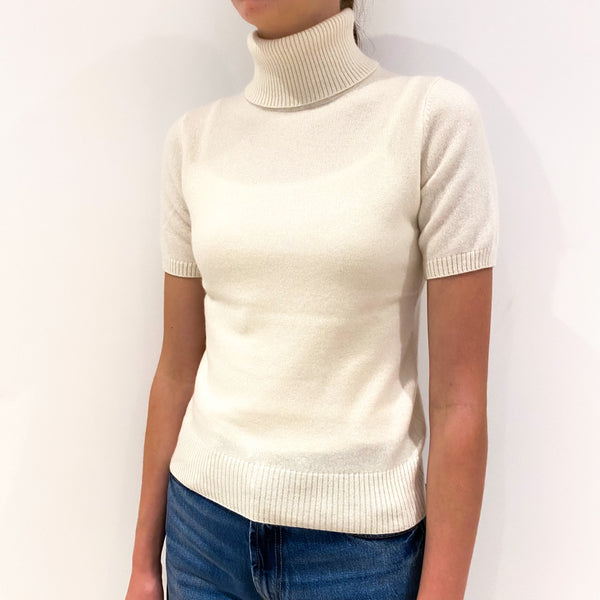 Cream Short Sleeve Cashmere Polo Neck Jumper Extra Small