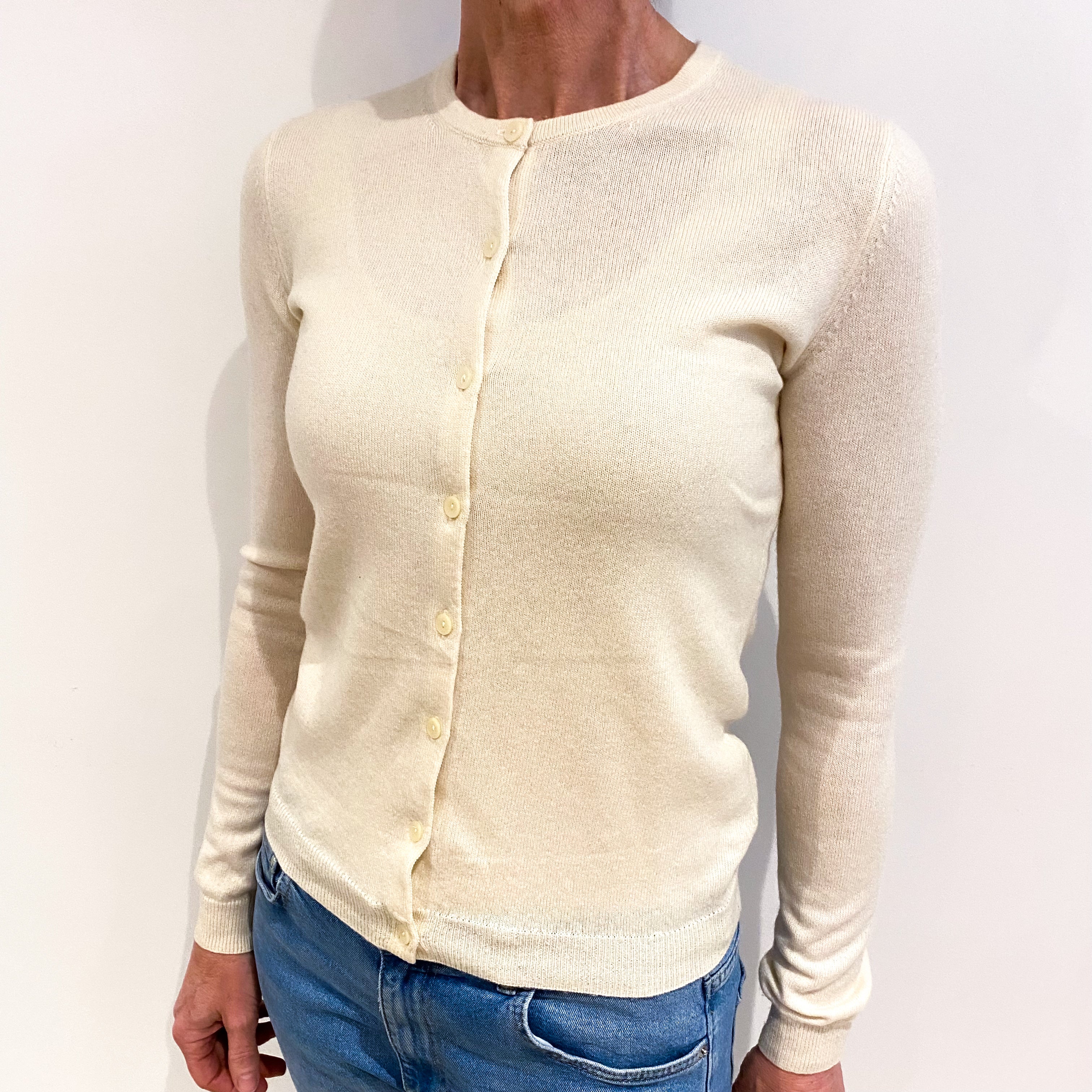Clotted Cream Cashmere Crew Neck Cardigan Small