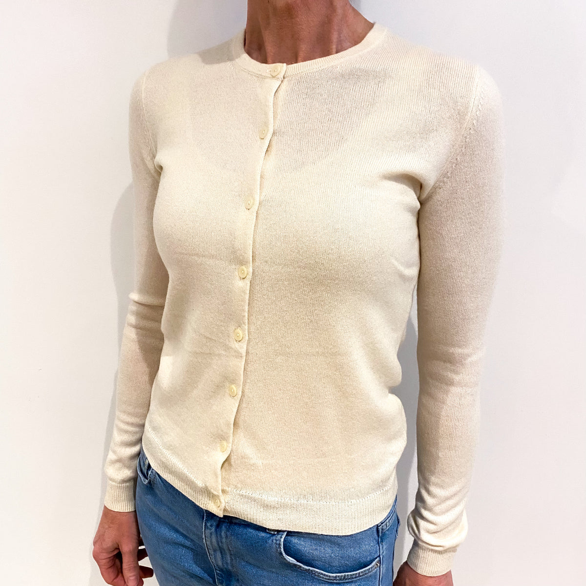 Clotted Cream Cashmere Crew Neck Cardigan Small