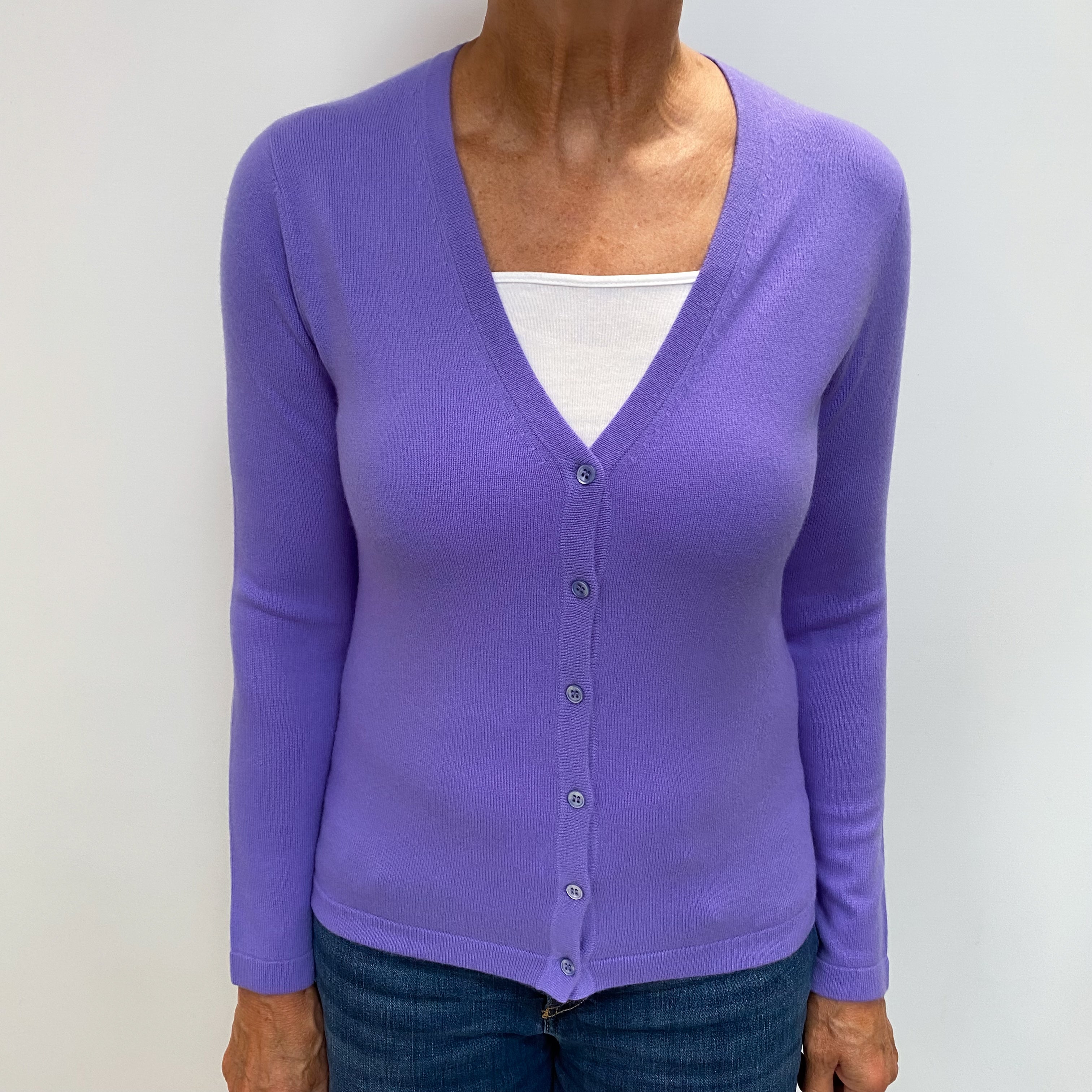Lavender Purple Cashmere V Cardigan Medium
