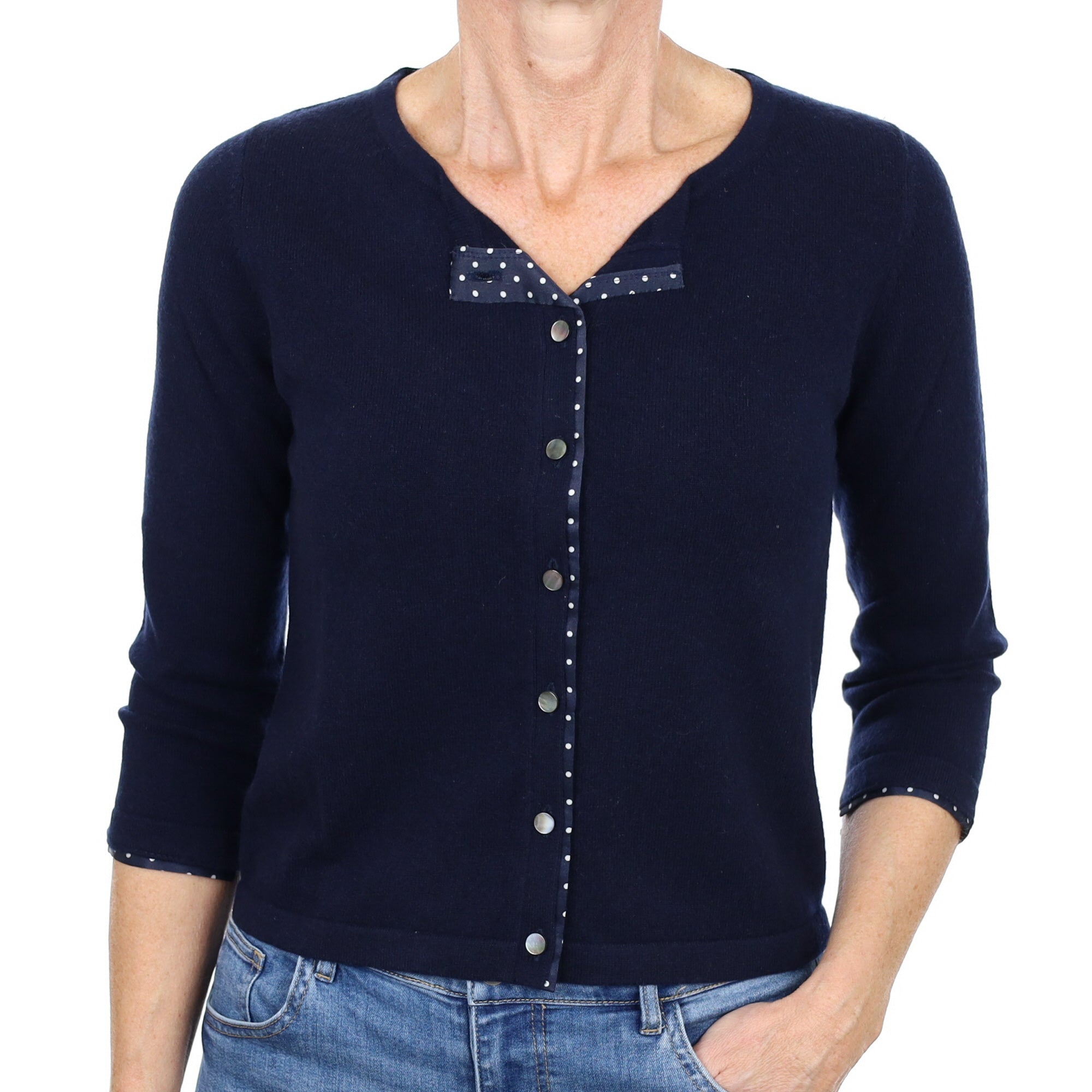 New Navy Blue Cashmere V Neck Cardigan Small