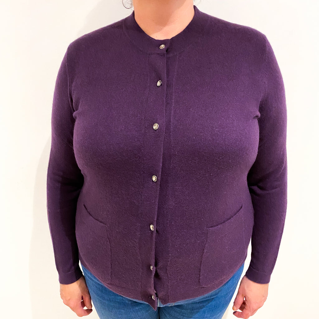 Blueberry Purple Cashmere Crew Neck Cardigan Extra Large