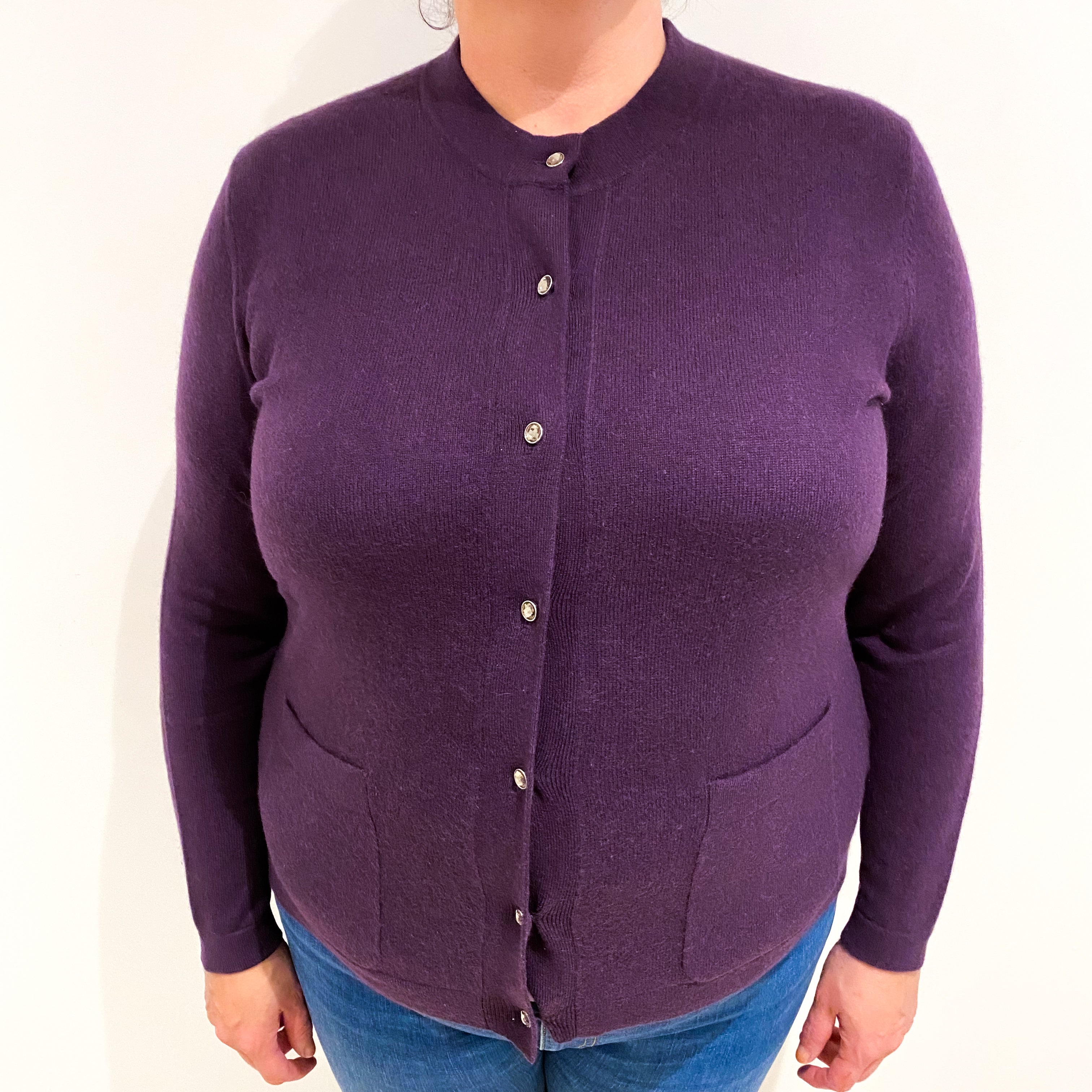 Blueberry Purple Cashmere Crew Neck Cardigan Extra Large