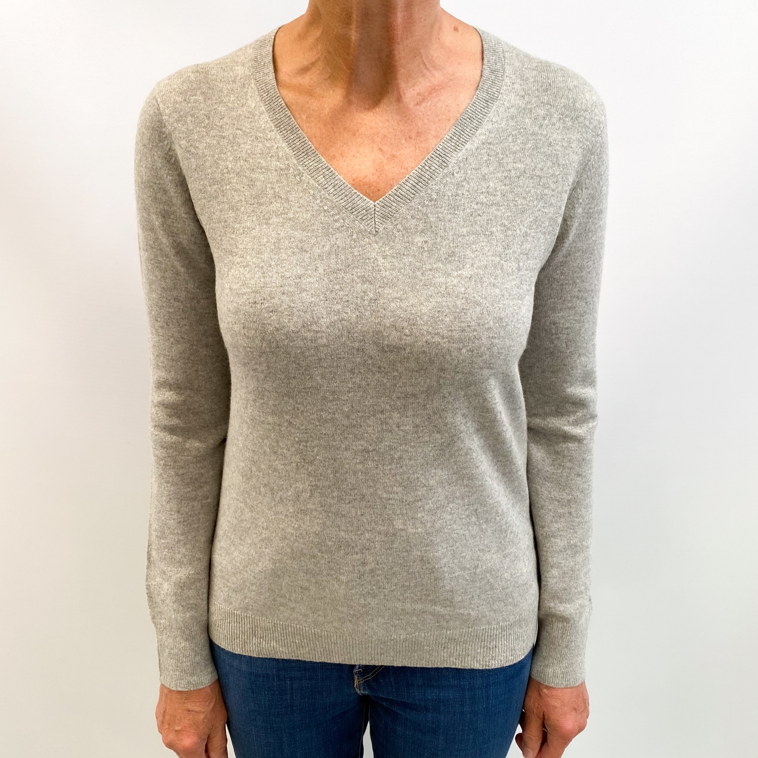 Smoke Grey Cashmere V Neck Jumper Medium