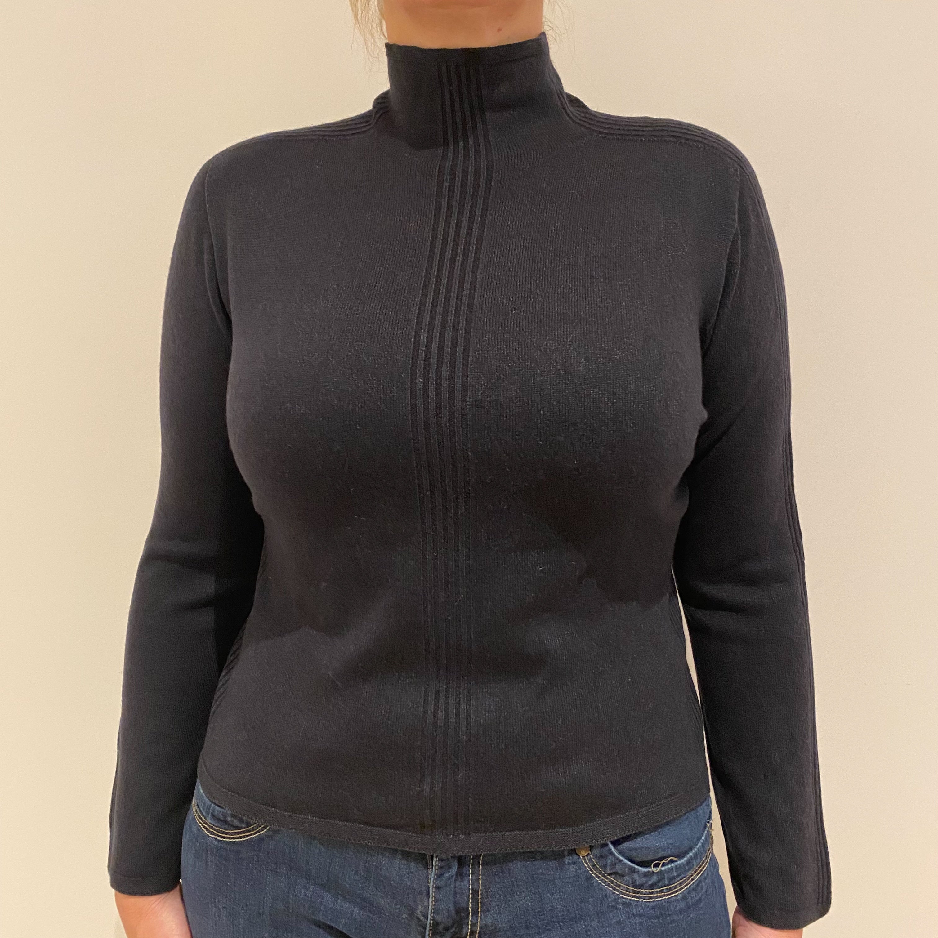 Charcoal Grey Cashmere Polo Neck Jumper Large